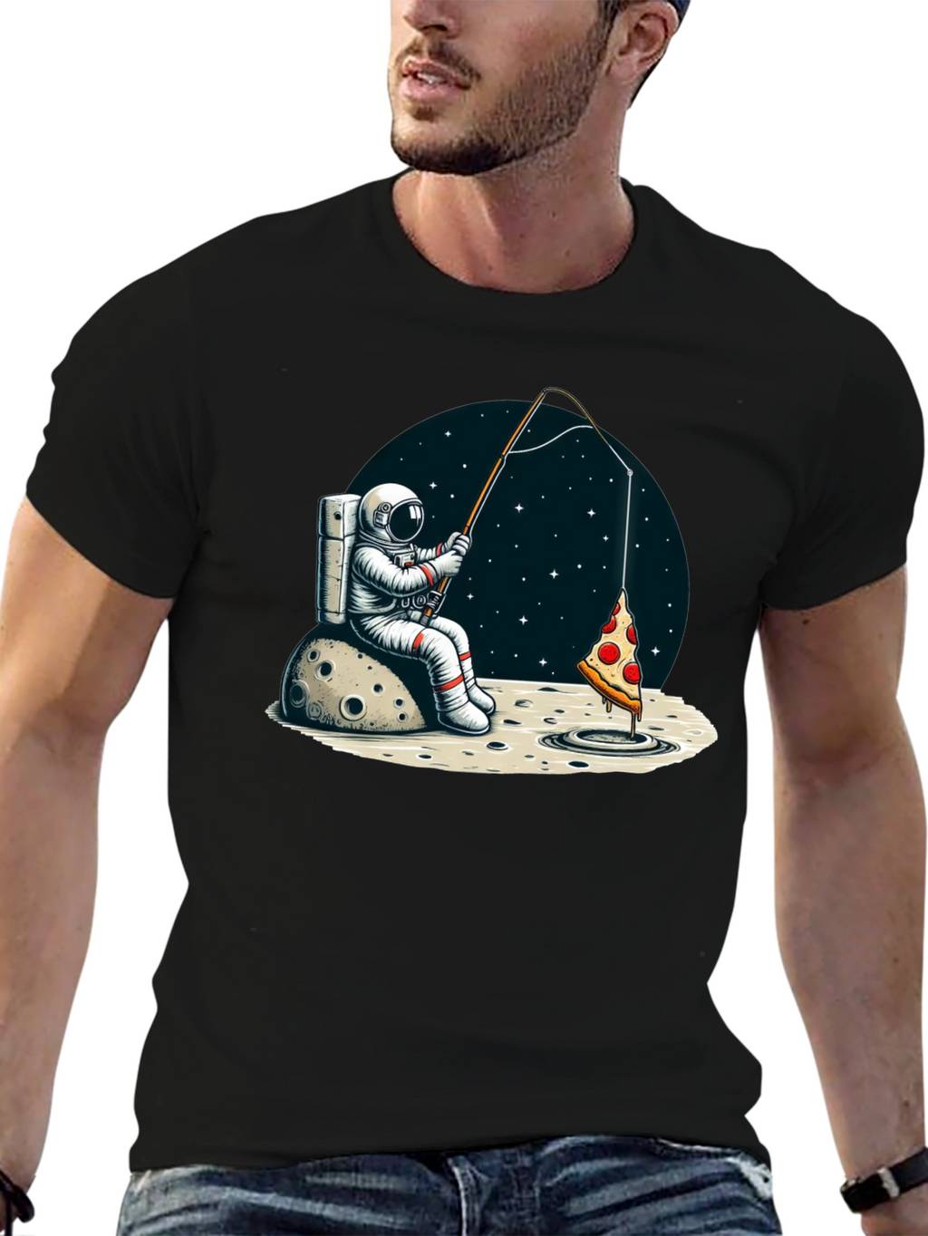 Astronaut Fishing for Pizza T-Shirt