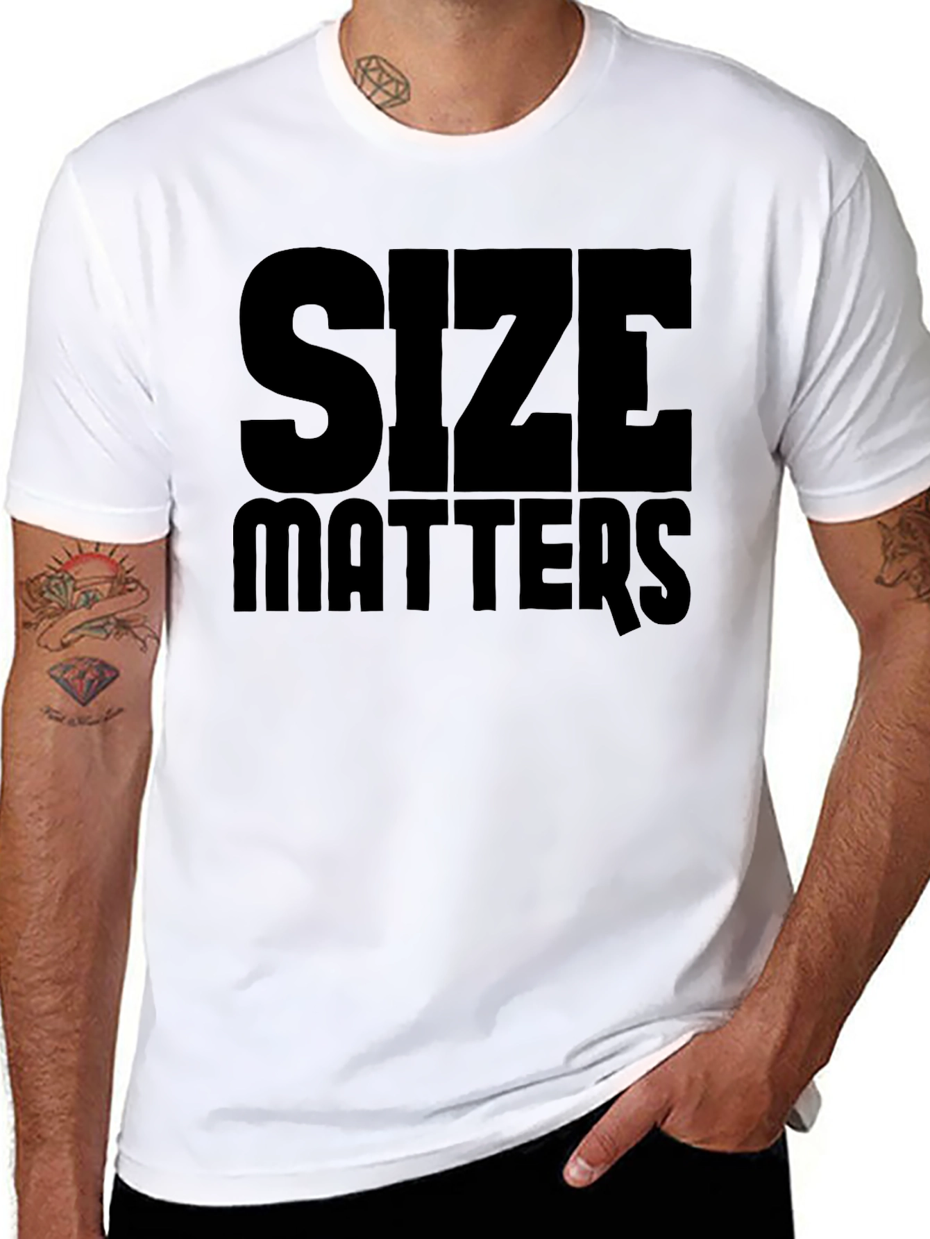Size Matters Black Graphic T-Shirt Mens