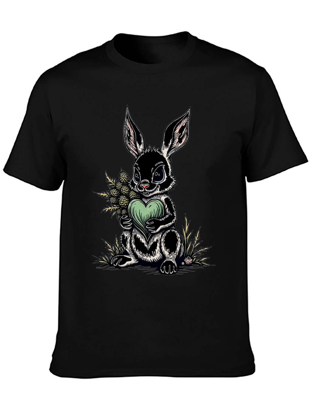 Rabbit Heart Graphic Tee - Soft Black Cotton