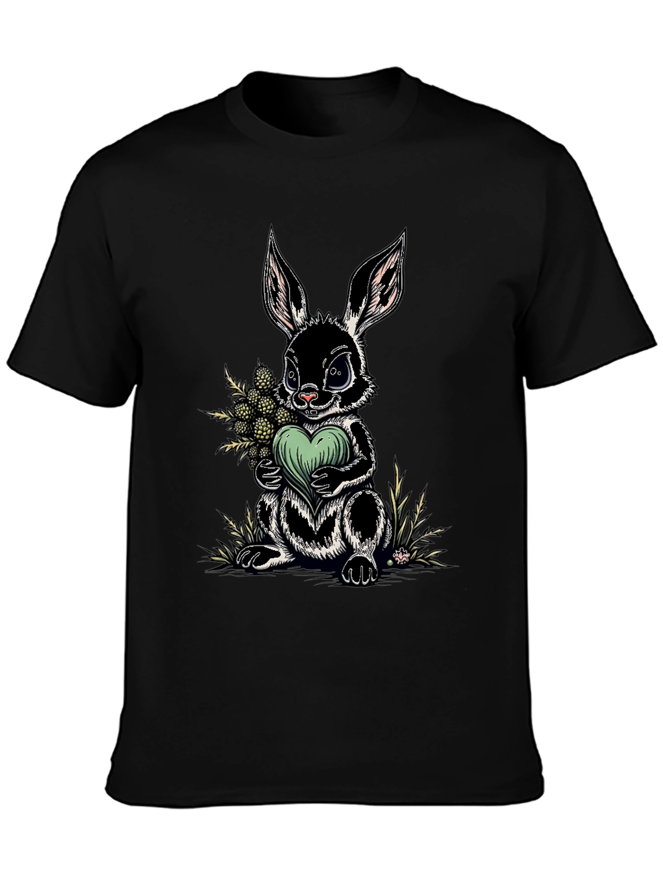 Rabbit Heart Graphic Tee - Soft Black Cotton