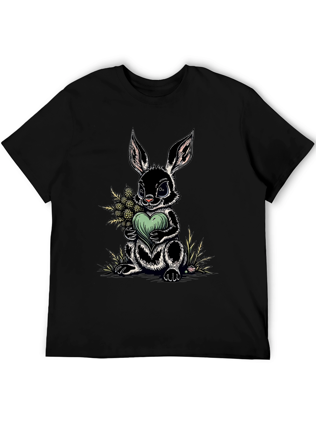 Rabbit Heart Graphic Tee - Soft Black Cotton