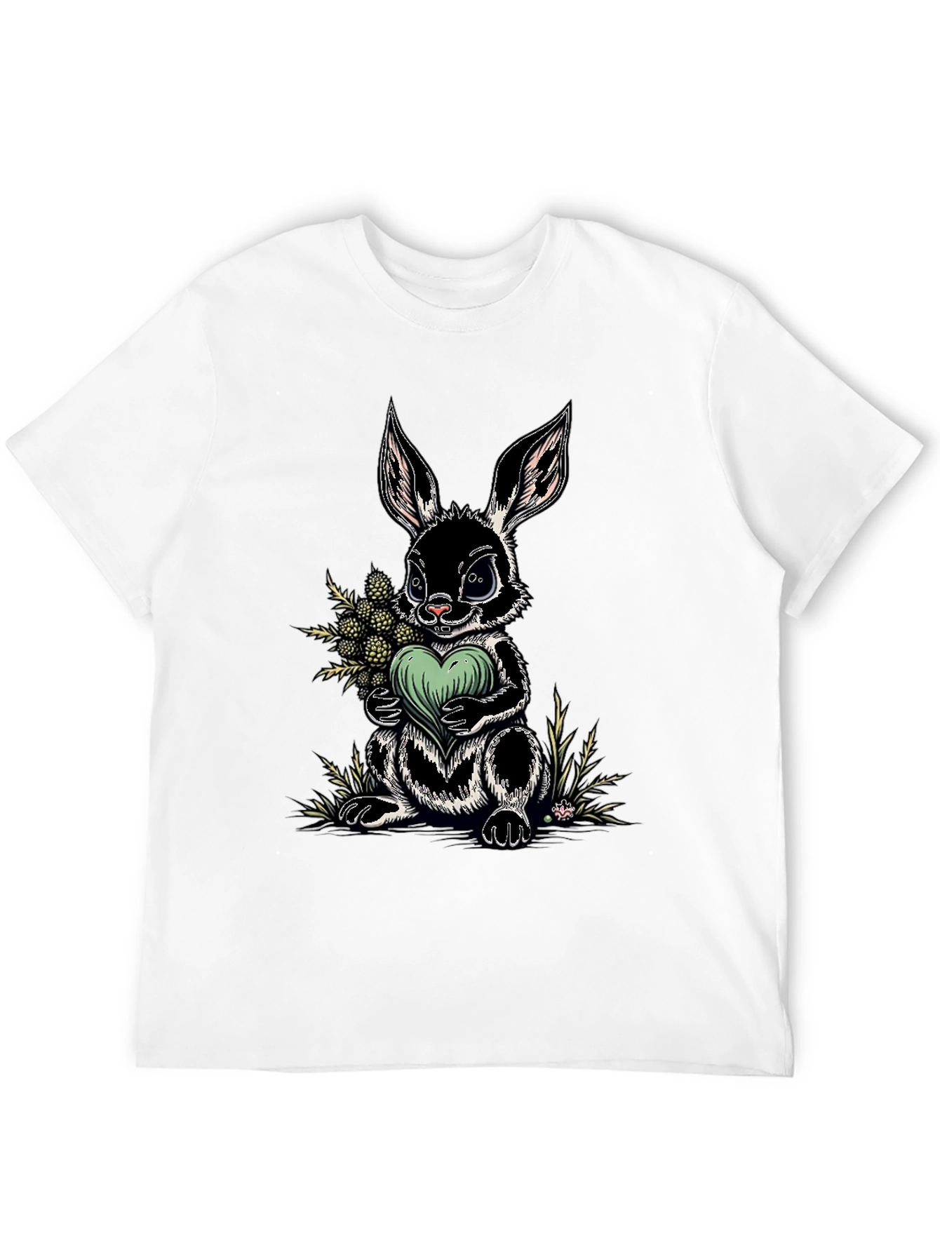 Rabbit Heart Graphic Tee - Soft Black Cotton