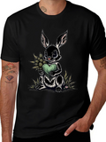 Rabbit Heart Graphic Tee - Soft Black Cotton