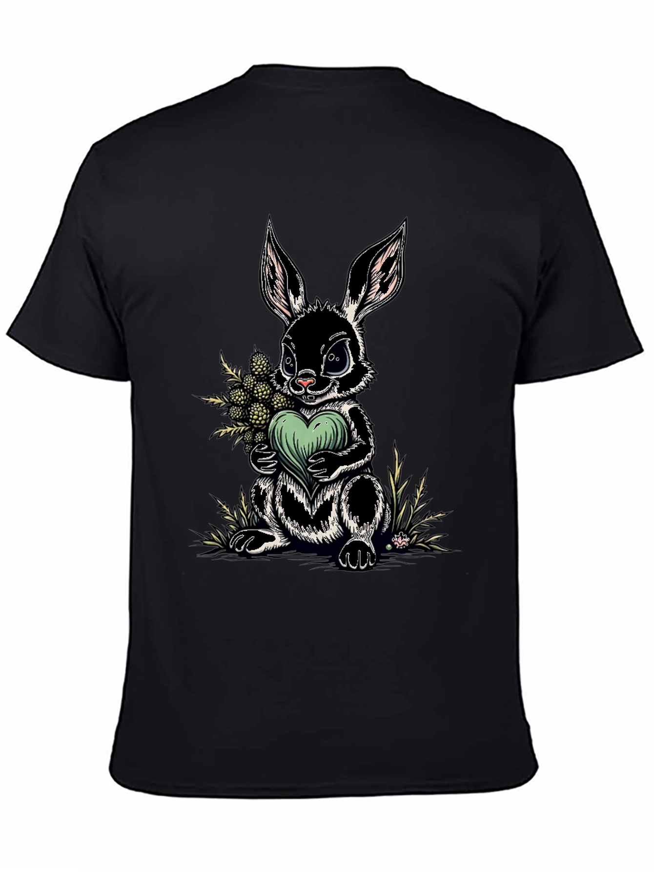 Rabbit Heart Graphic Tee - Soft Black Cotton