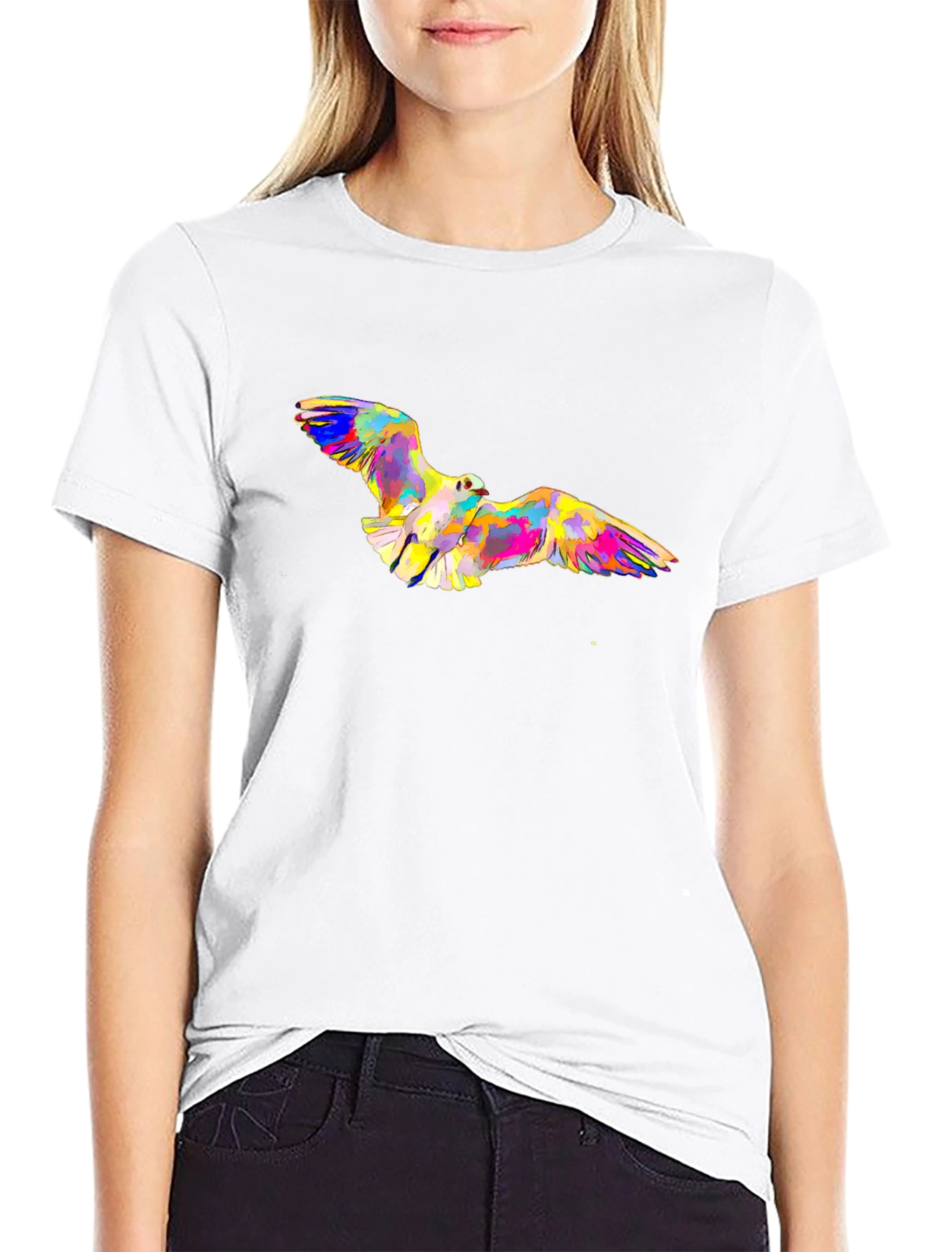 Abstract Bird Print Black T-Shirt