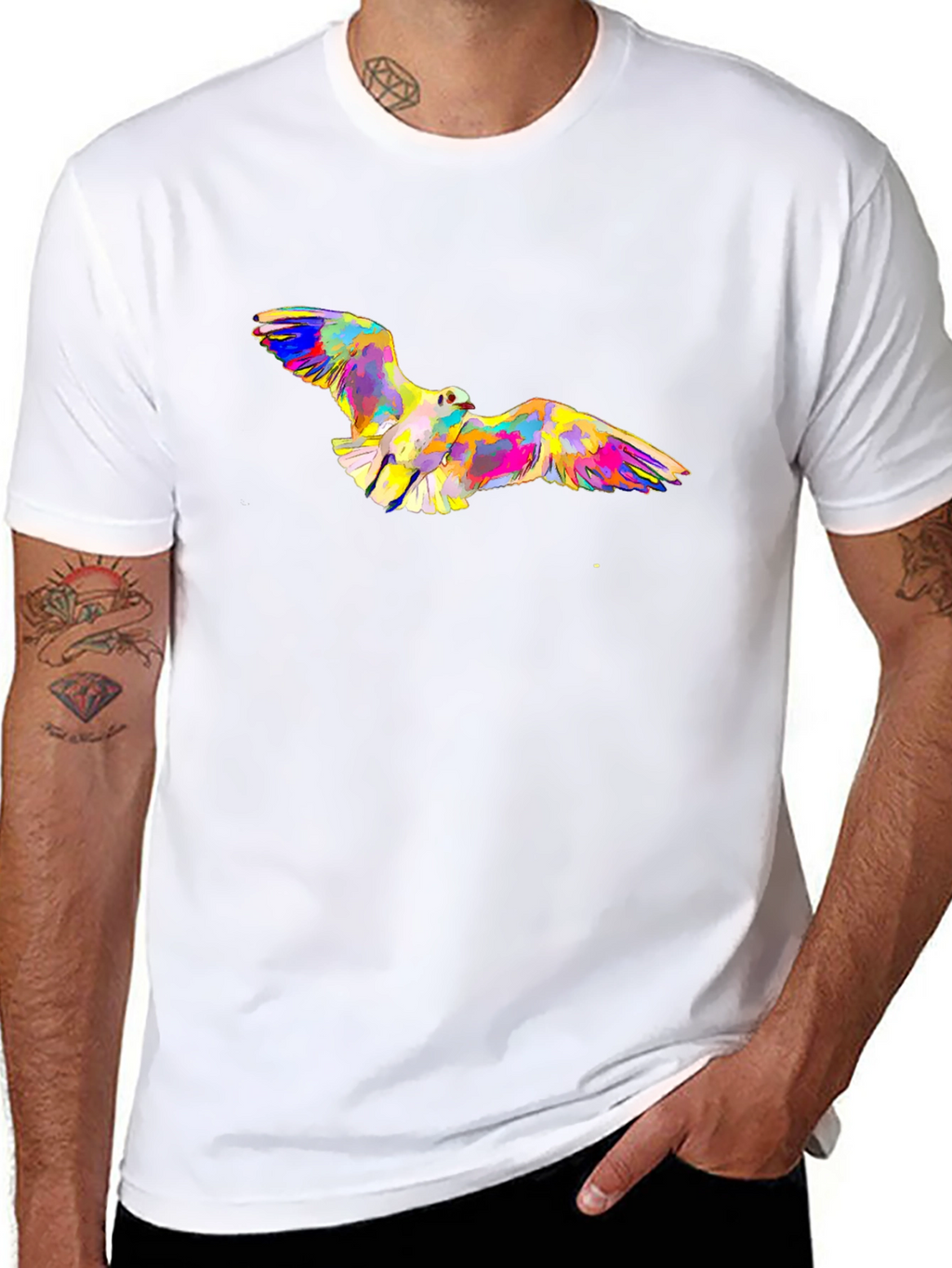 Abstract Bird Print Black T-Shirt