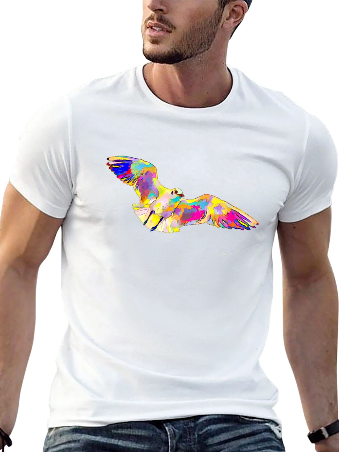 Abstract Bird Print Black T-Shirt