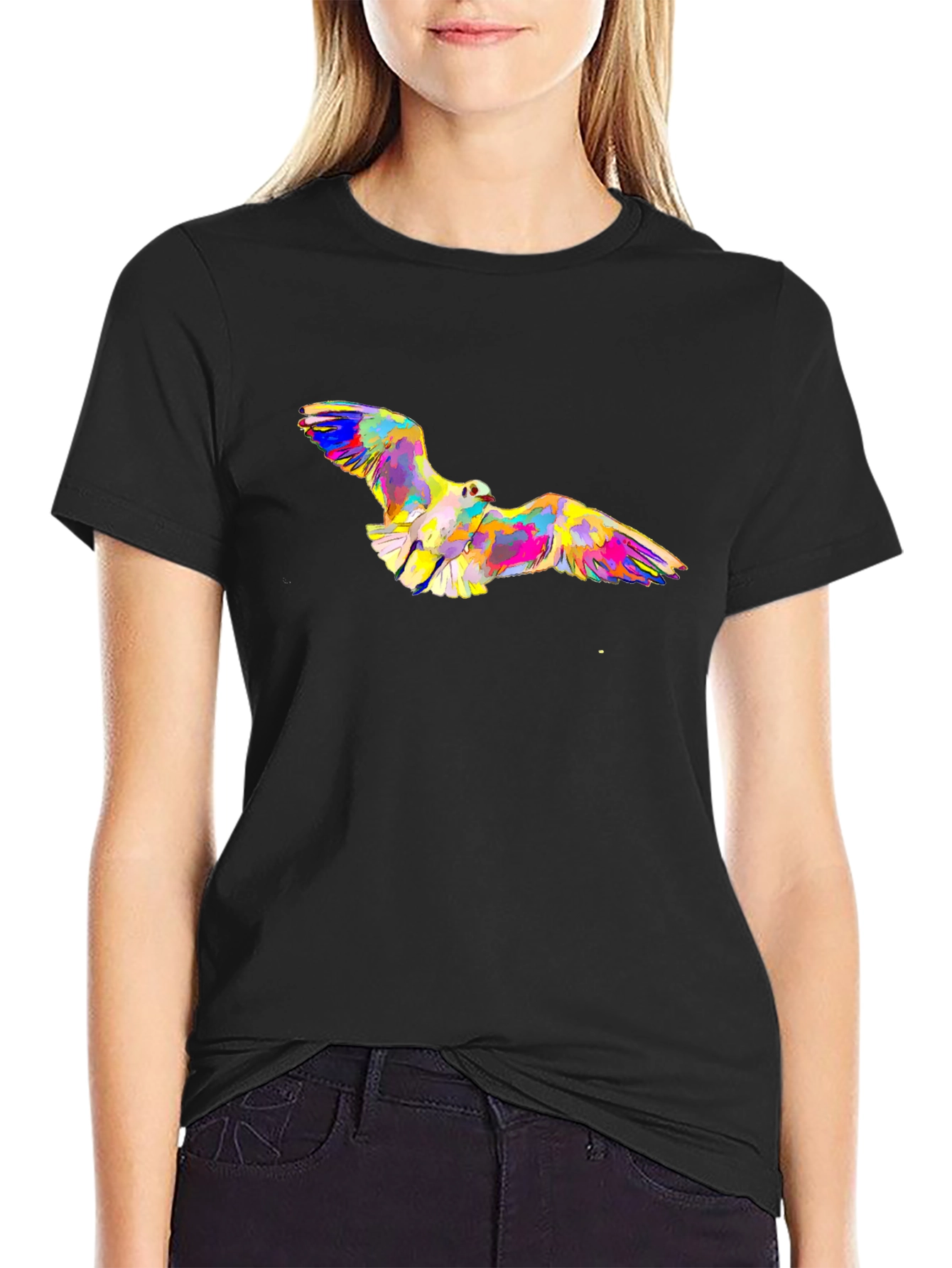 Abstract Bird Print Black T-Shirt
