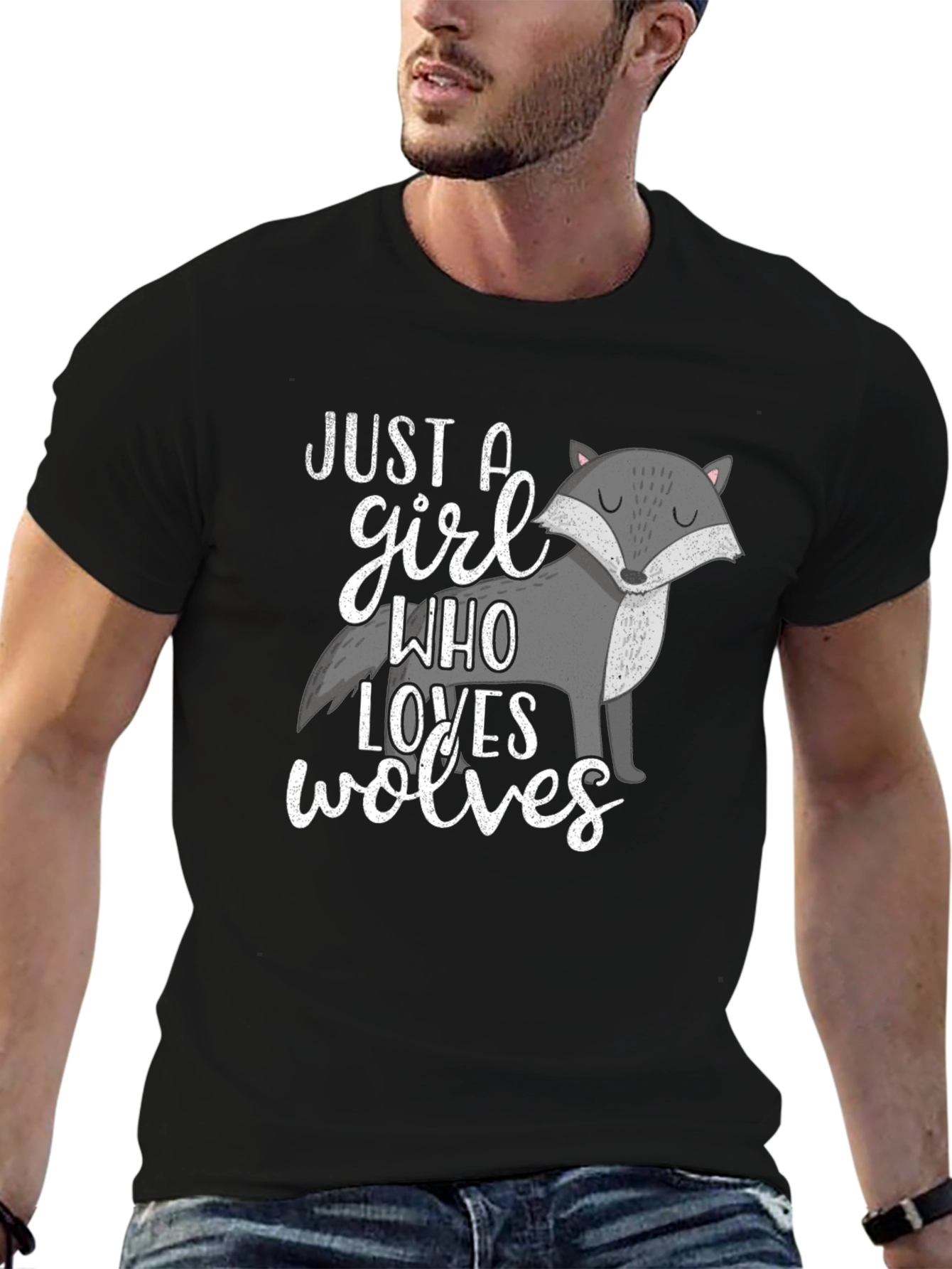 Just a Girl Who Loves Wolves Black T-Shirt