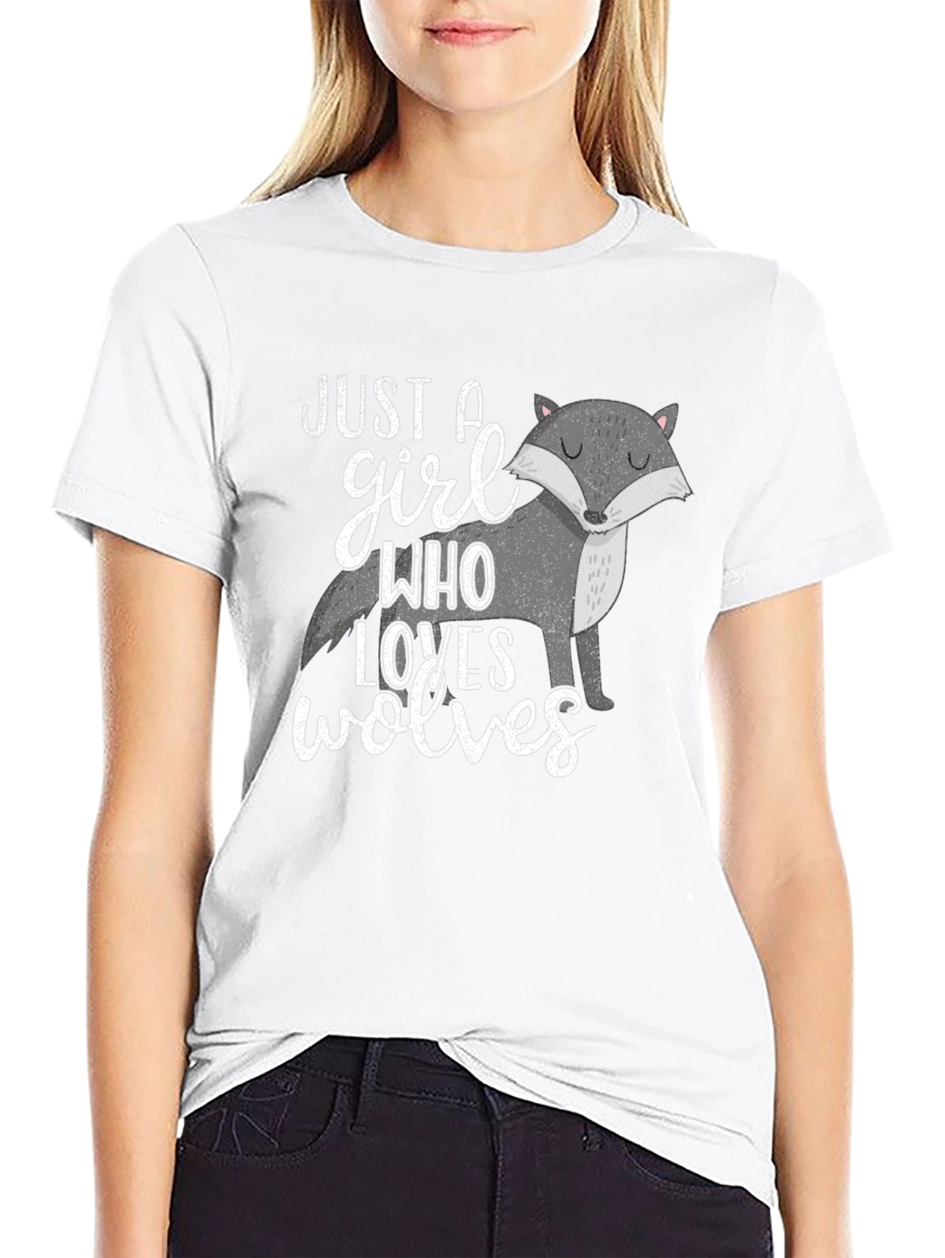 Just a Girl Who Loves Wolves Black T-Shirt