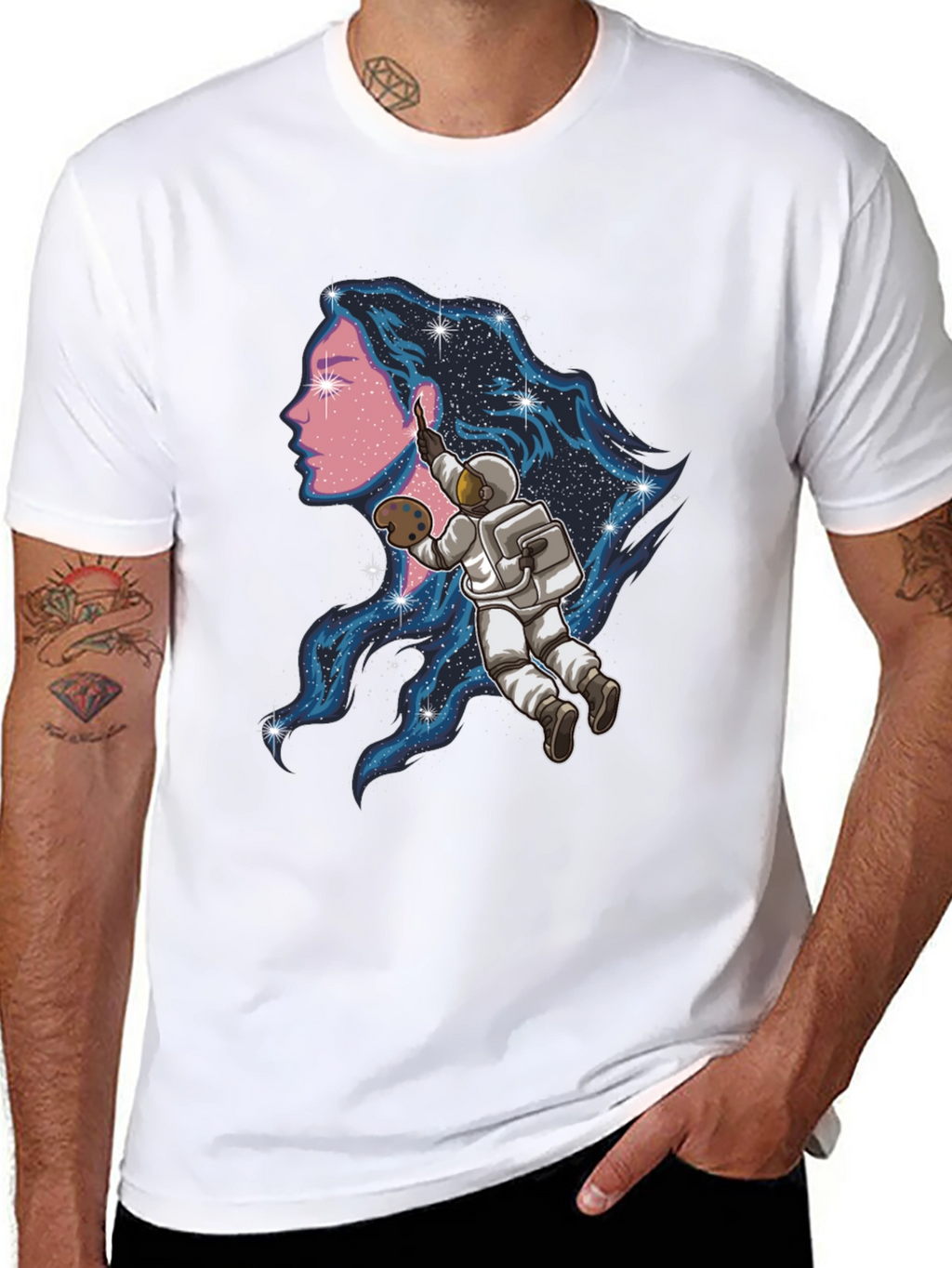 Astronaut Artist Graphic Tee - Black Cotton Blend