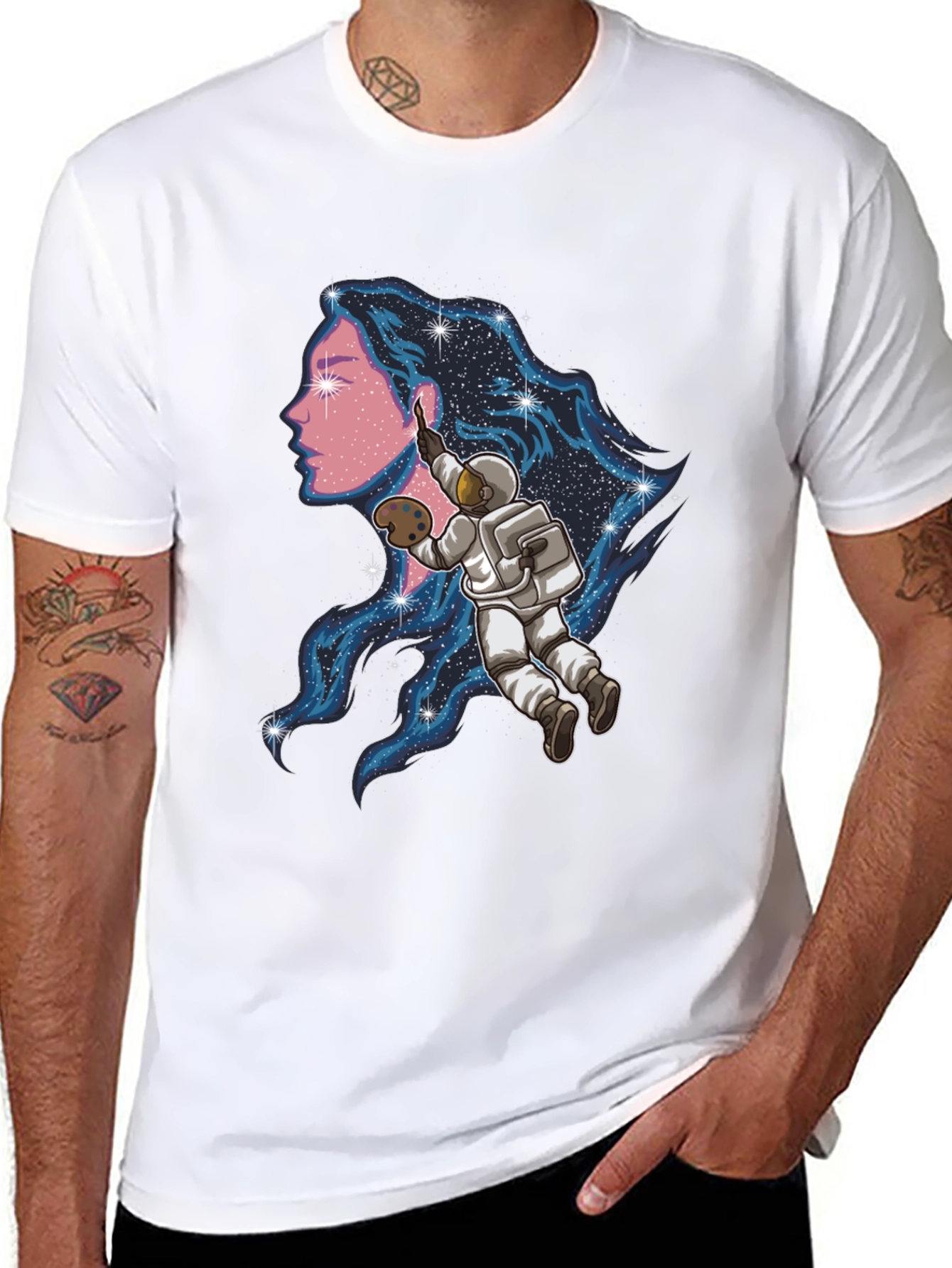 Astronaut Artist Graphic Tee - Black Cotton Blend