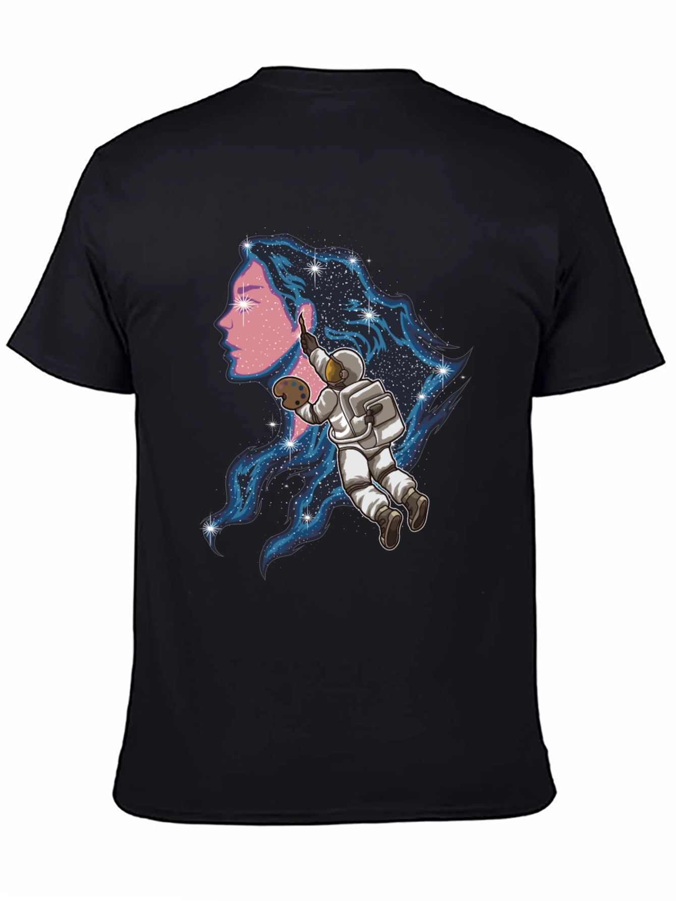 Astronaut Artist Graphic Tee - Black Cotton Blend