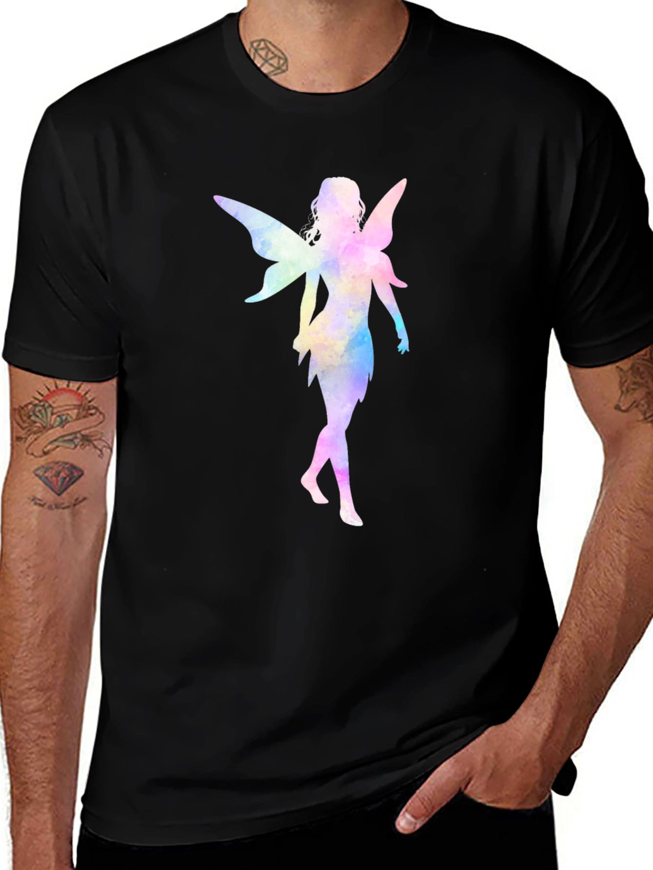 Watercolor Fairy Graphic Black T-Shirt