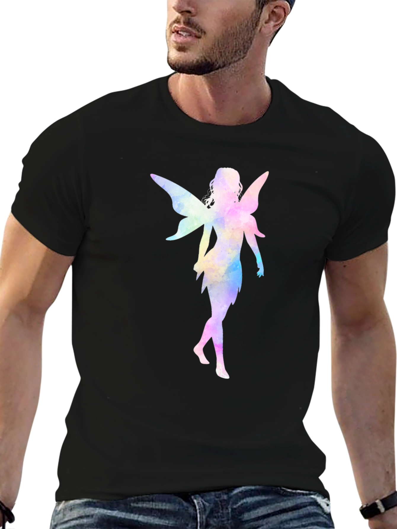 Watercolor Fairy Graphic Black T-Shirt