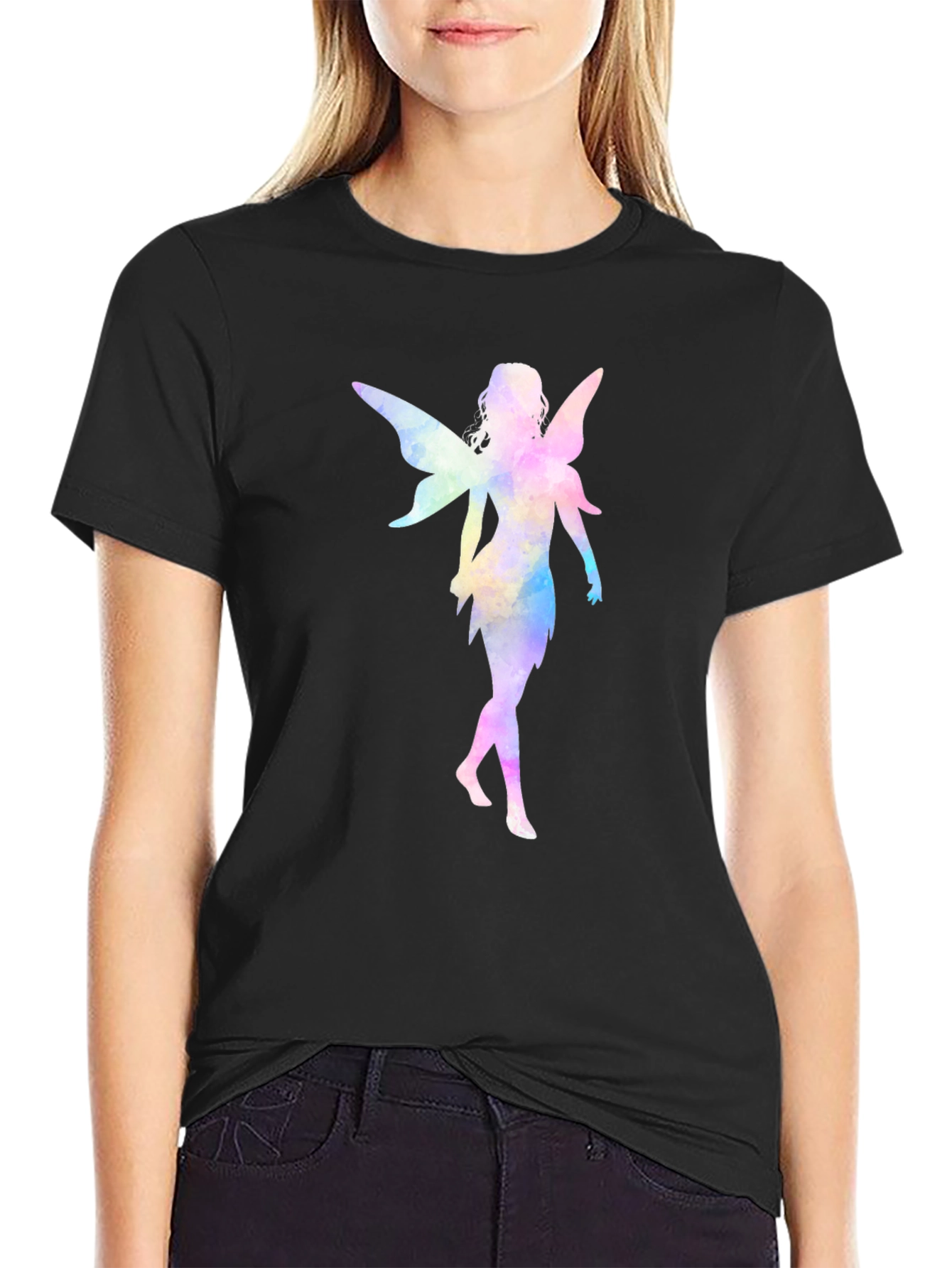 Watercolor Fairy Graphic Black T-Shirt