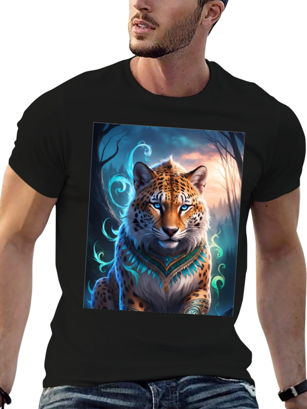 Mystic Leopard Graphic Tee - Mens Black T-Shirt