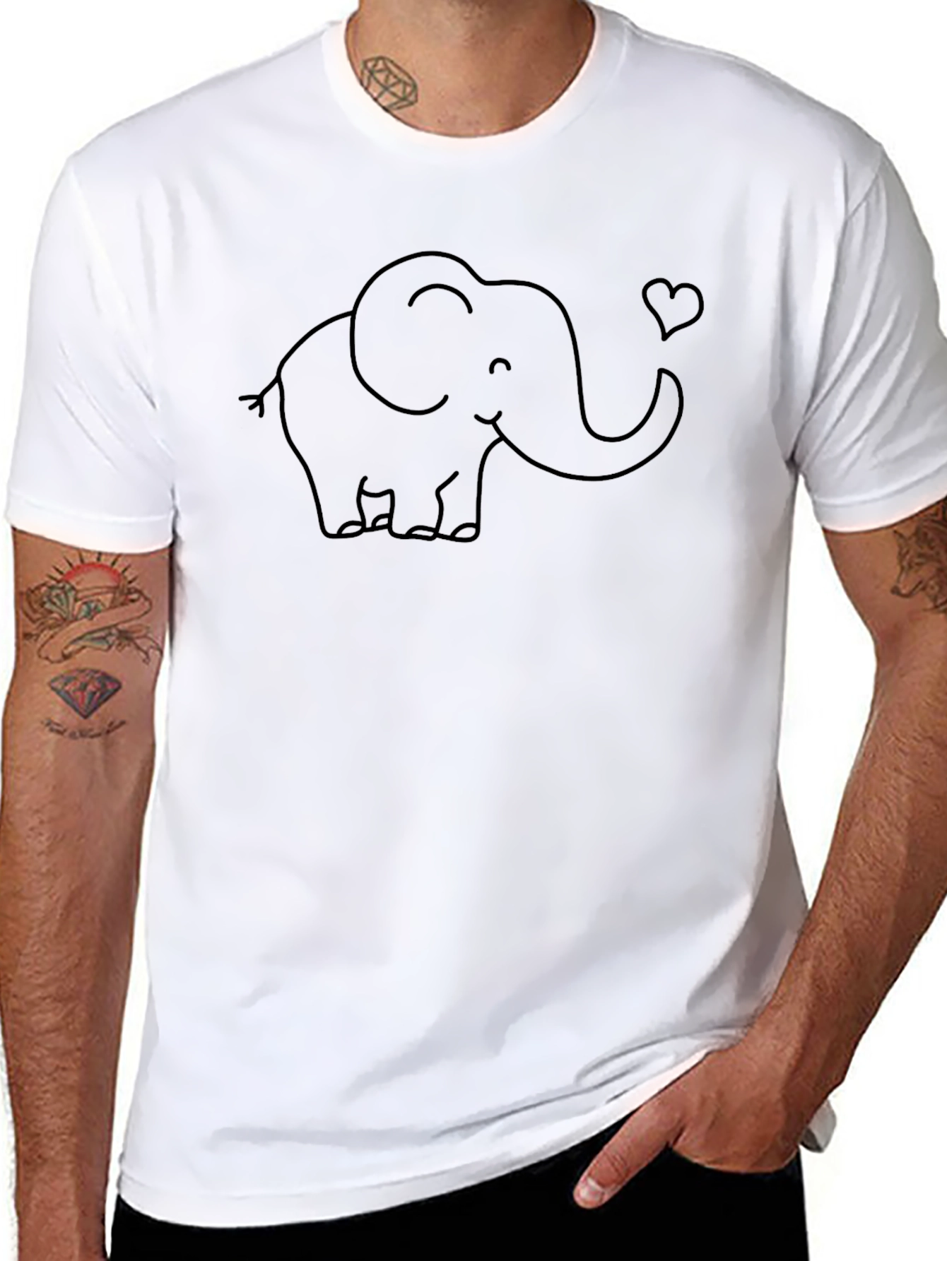 Cute Elephant Heart Graphic Black T-Shirt
