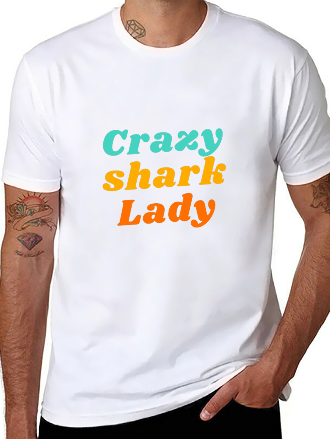 Crazy Shark Lady Black Graphic Tee