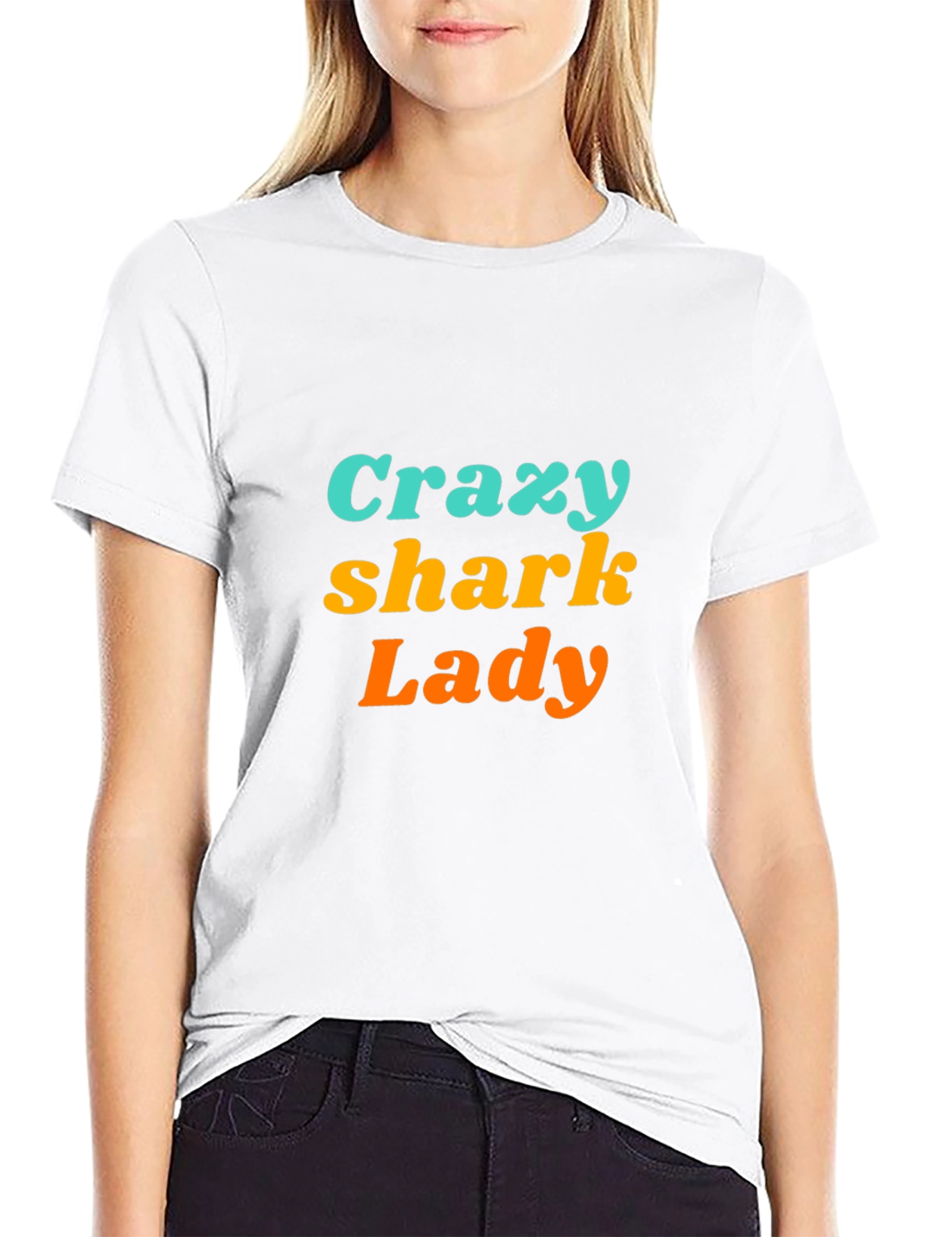 Crazy Shark Lady Black Graphic Tee