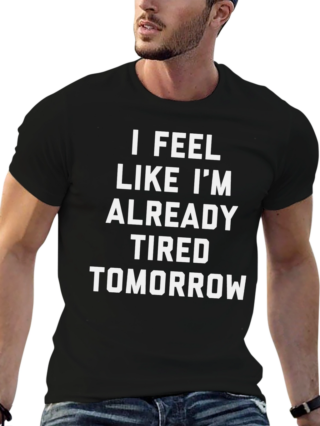 Funny Tired Tomorrow Black Graphic T-Shirt