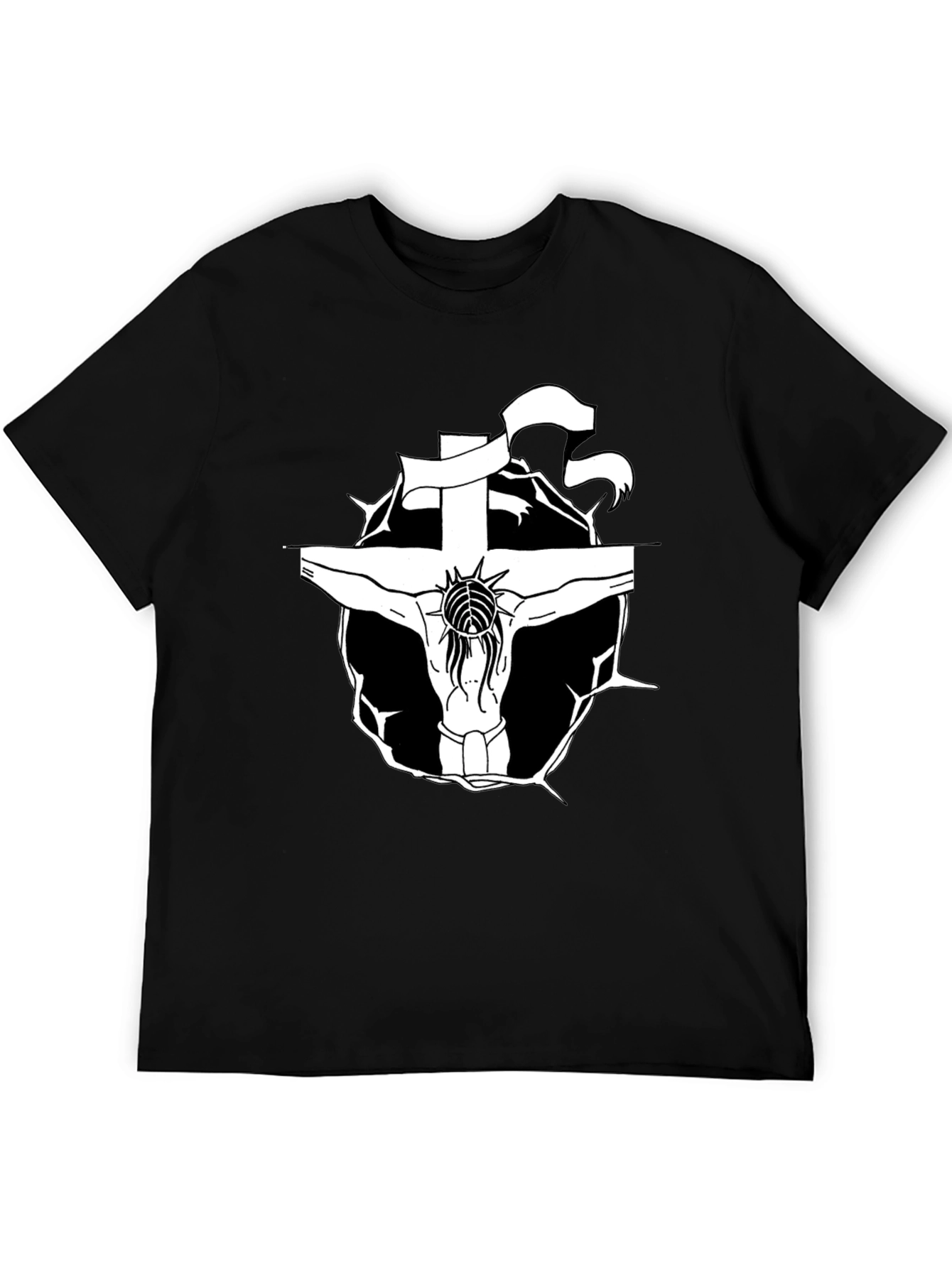 Black T-Shirt with Jesus on the Cross Graphic