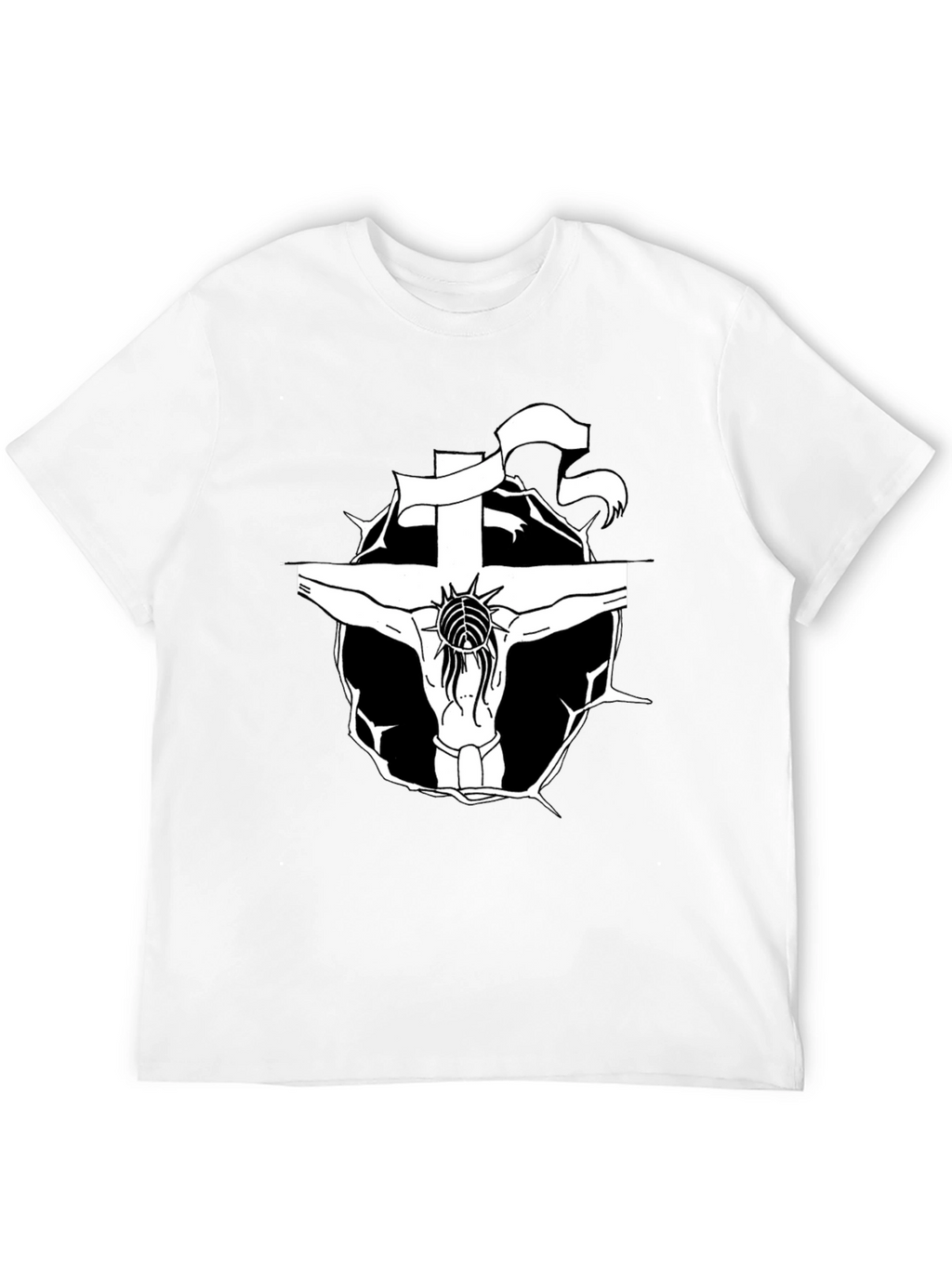 Black T-Shirt with Jesus on the Cross Graphic