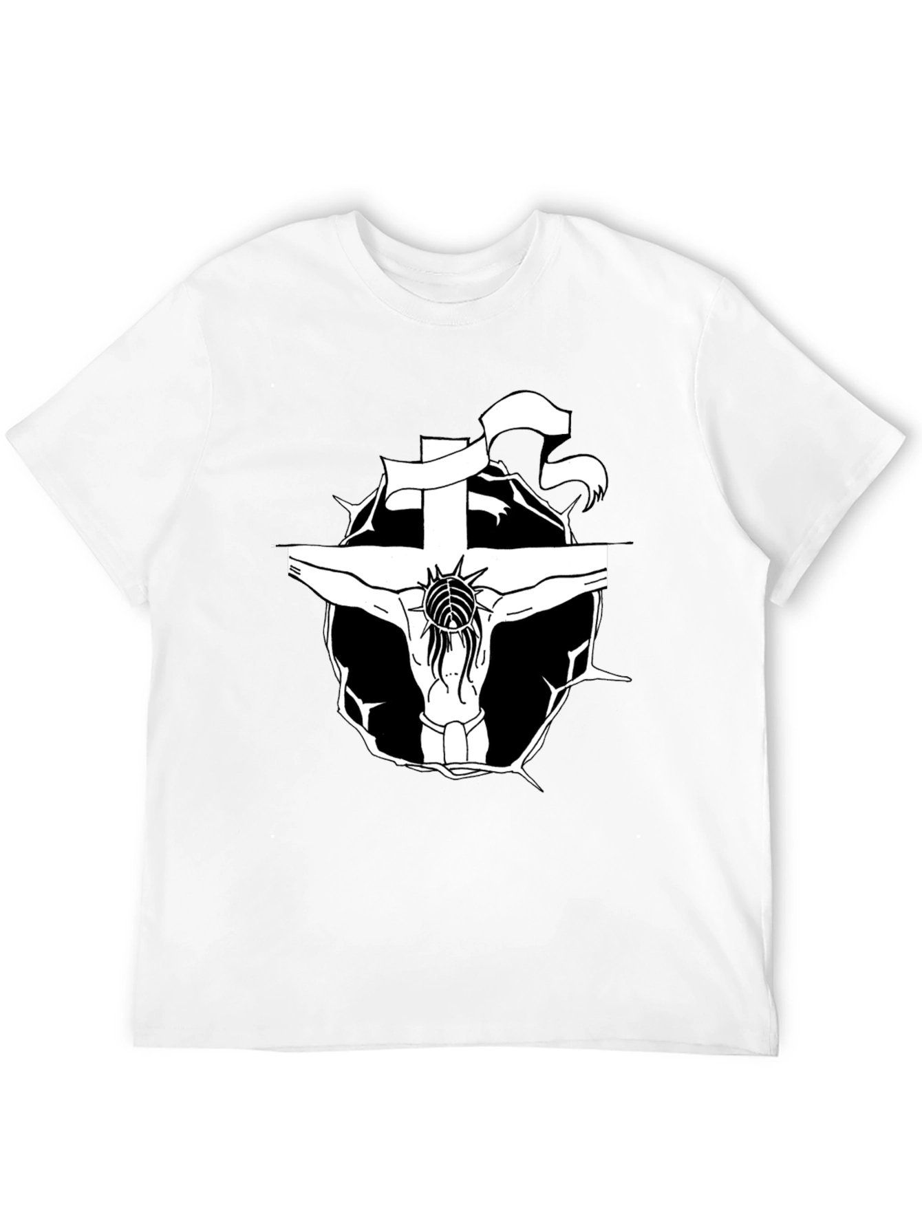 Black T-Shirt with Jesus on the Cross Graphic