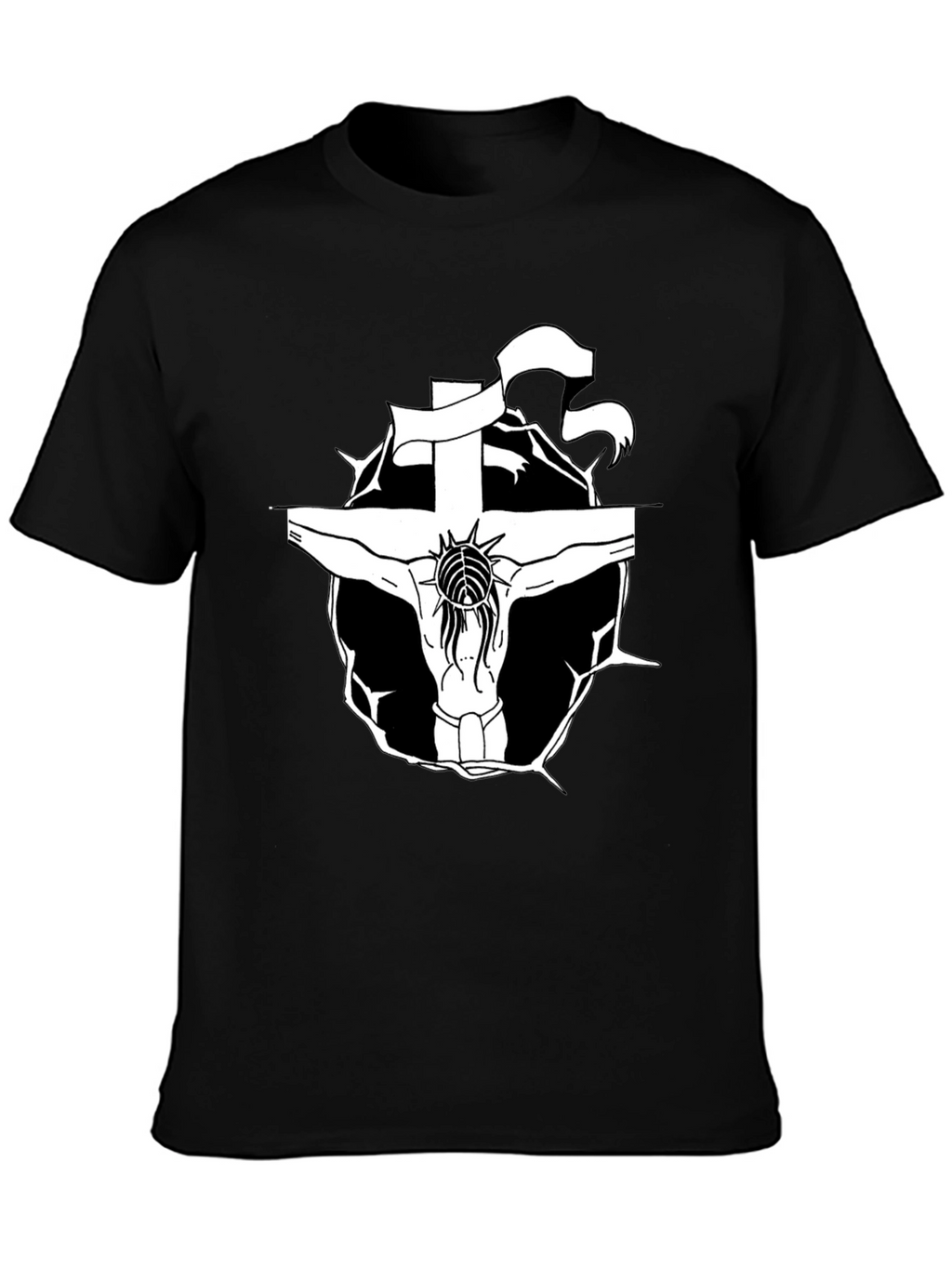 Black T-Shirt with Jesus on the Cross Graphic