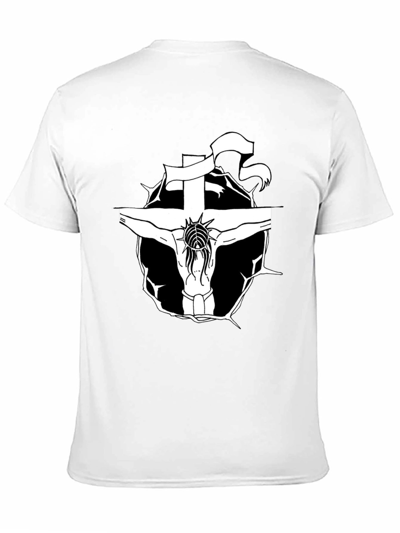 Black T-Shirt with Jesus on the Cross Graphic