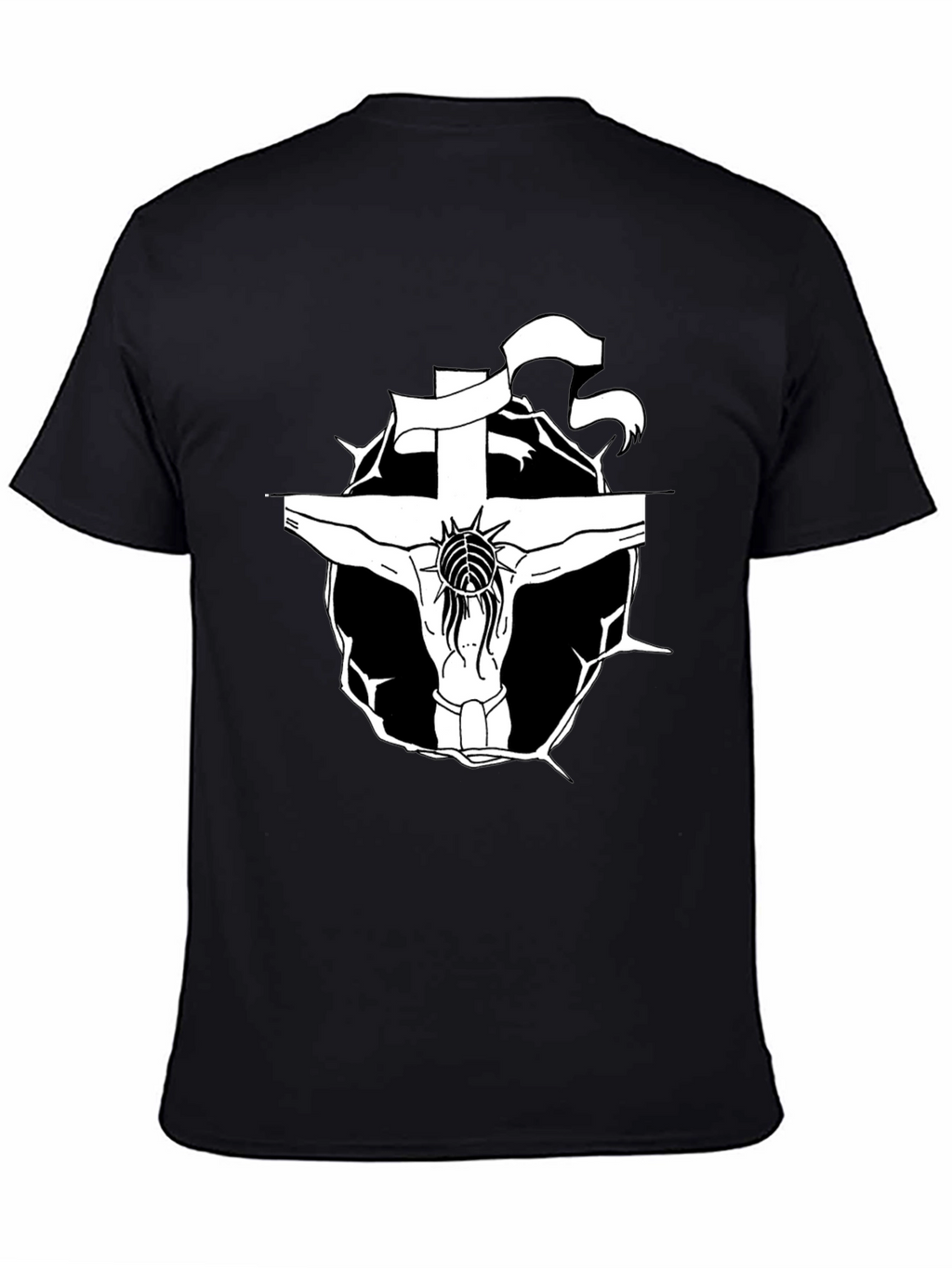 Black T-Shirt with Jesus on the Cross Graphic