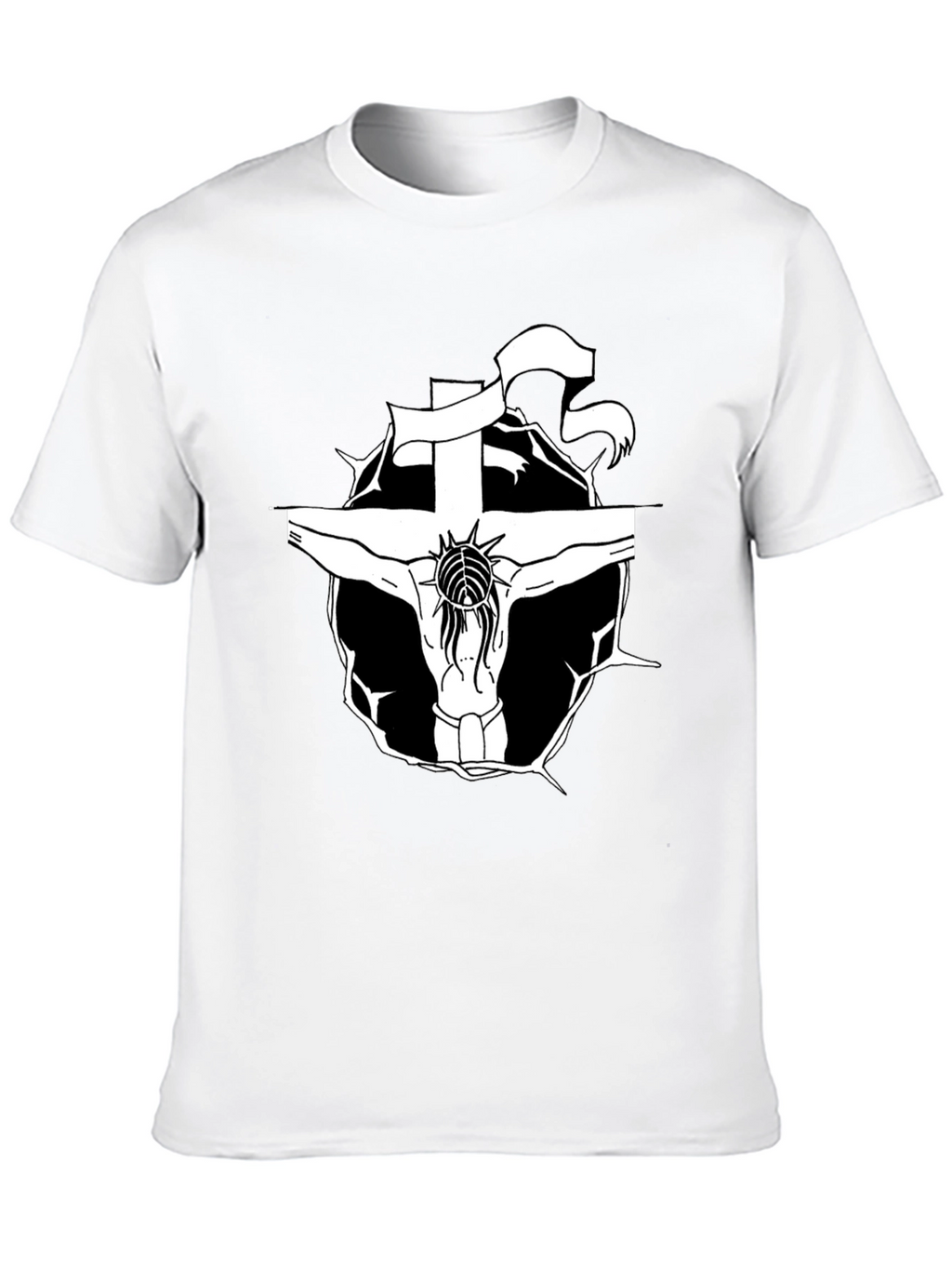 Black T-Shirt with Jesus on the Cross Graphic
