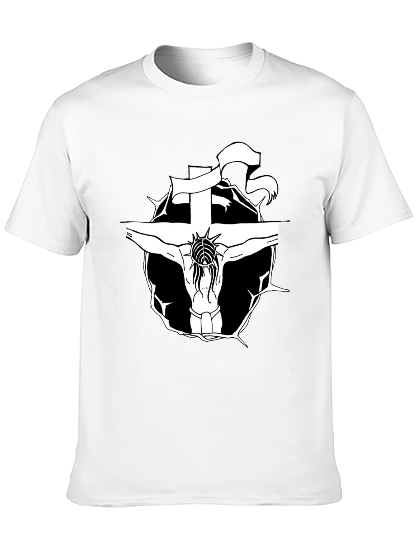 Black T-Shirt with Jesus on the Cross Graphic