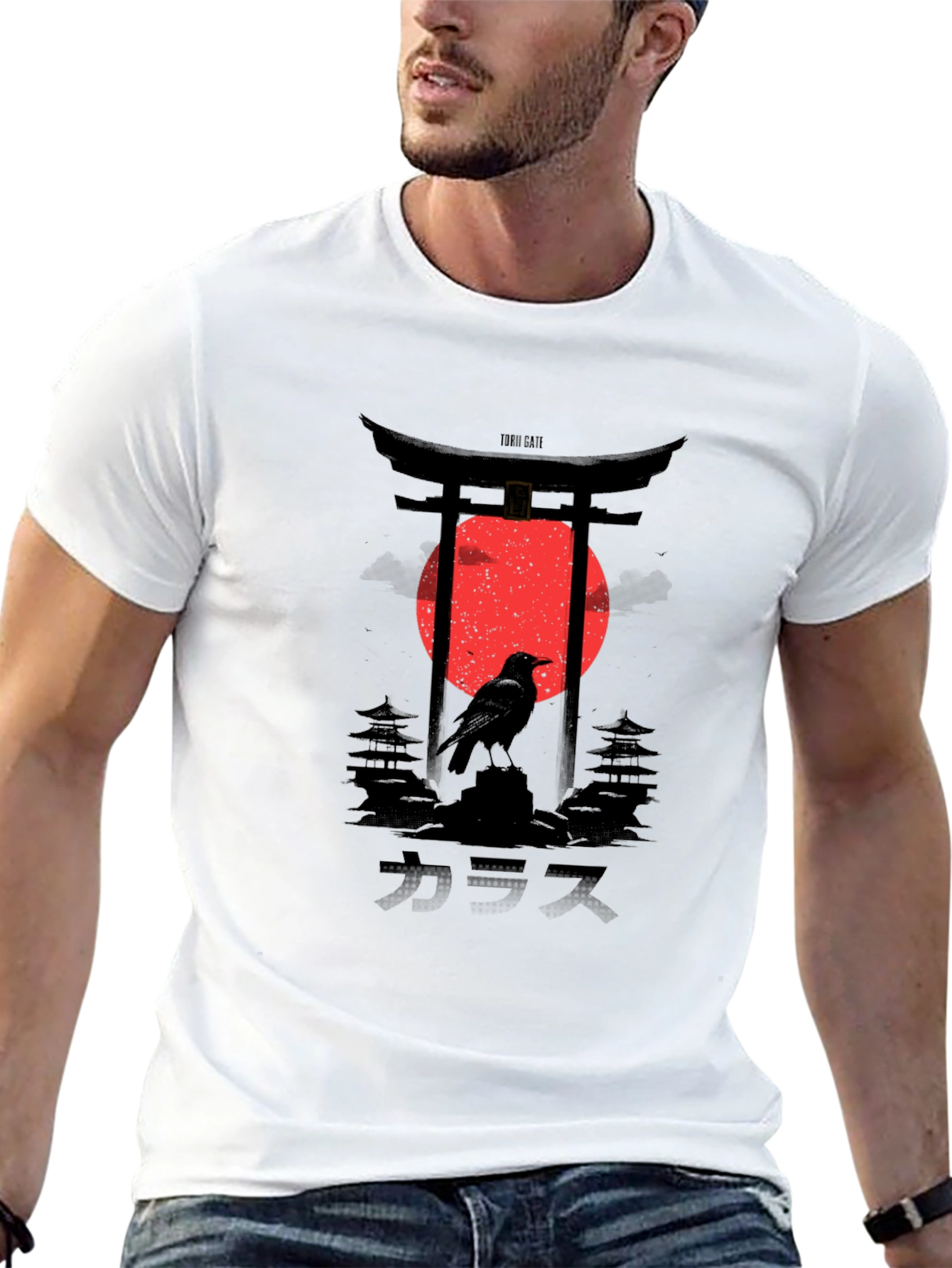 Japanese Crow Graphic Tee - Black