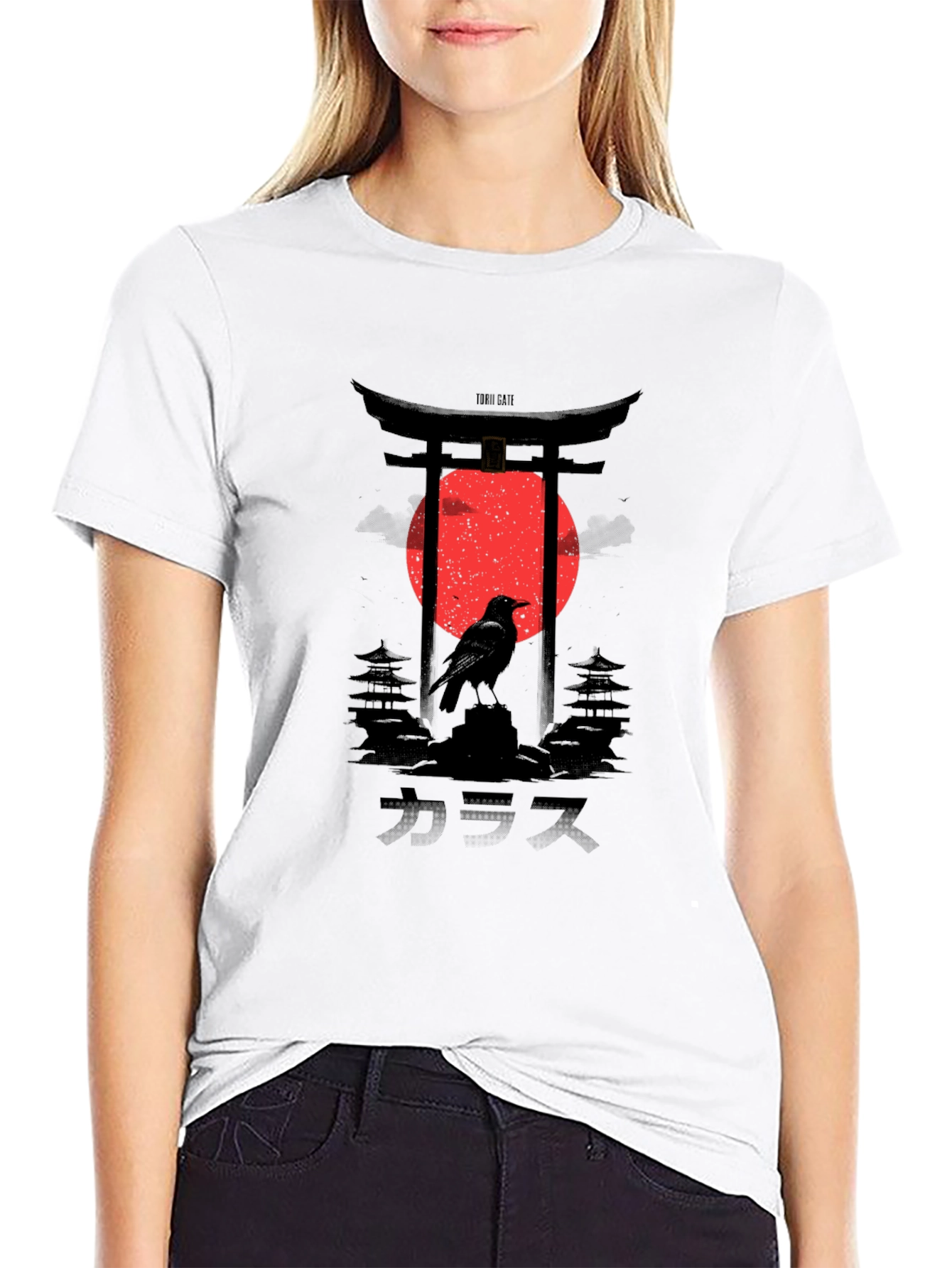 Japanese Crow Graphic Tee - Black