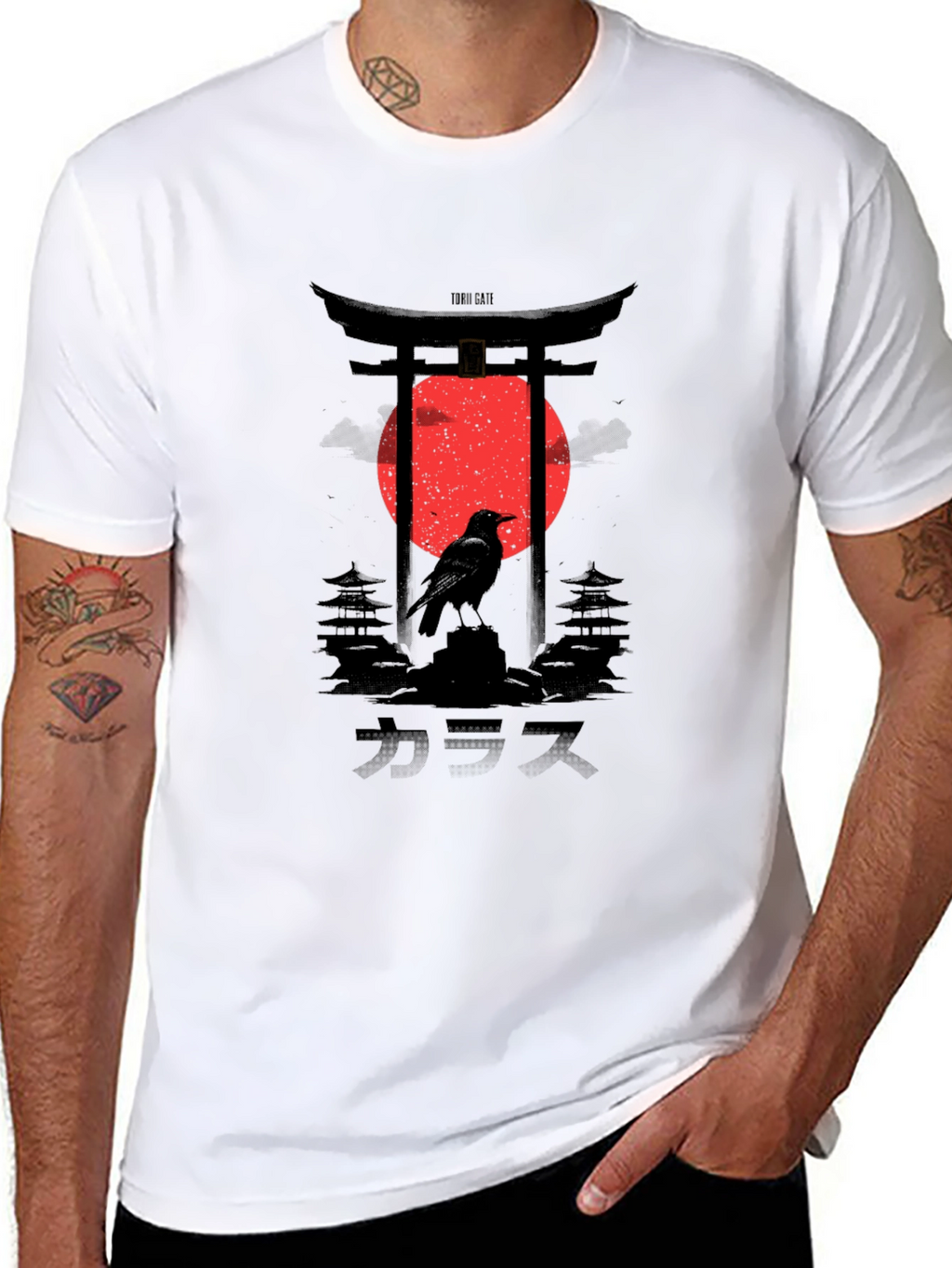 Japanese Crow Graphic Tee - Black