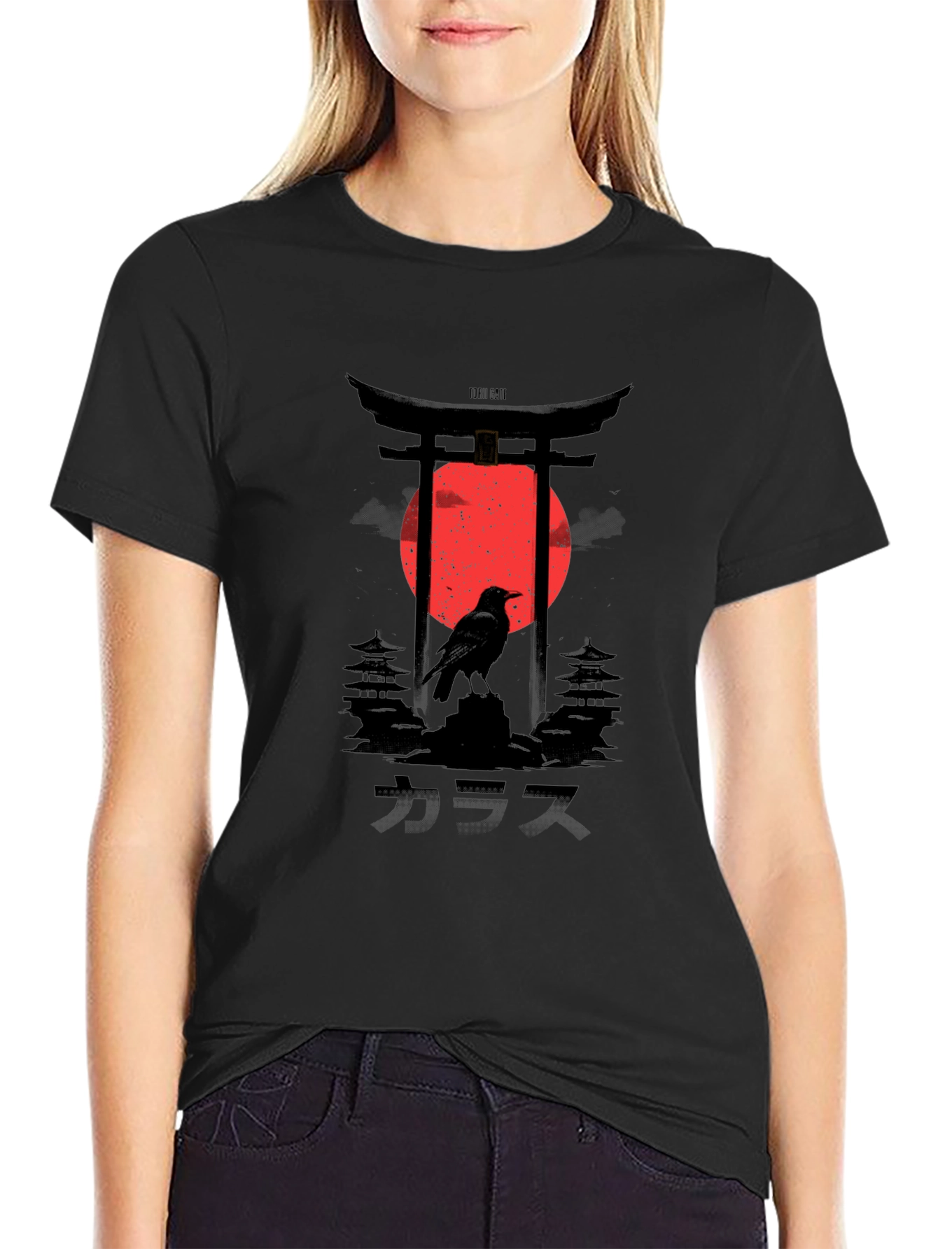 Japanese Crow Graphic Tee - Black