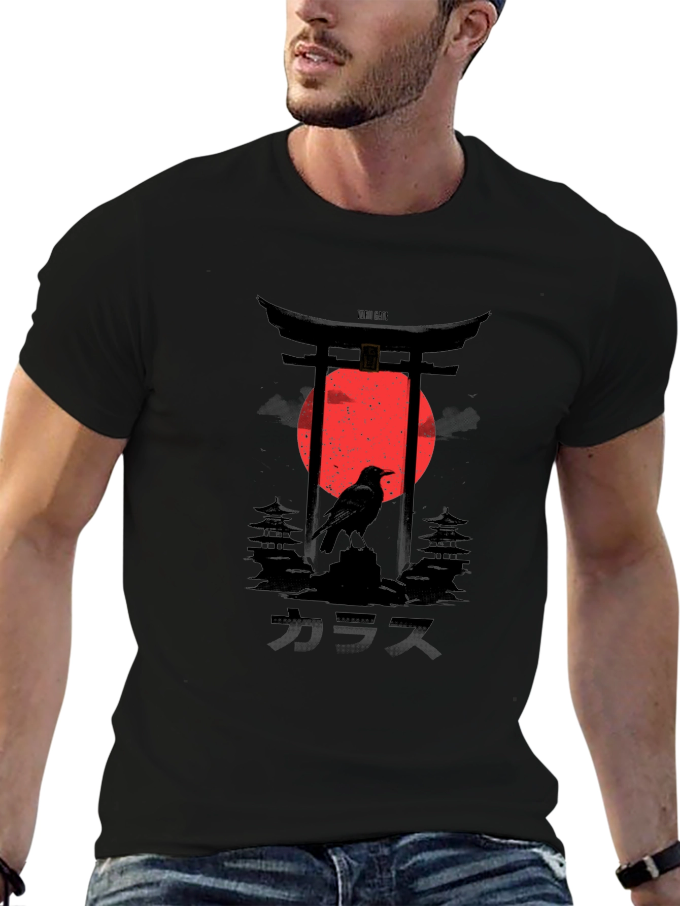 Japanese Crow Graphic Tee - Black