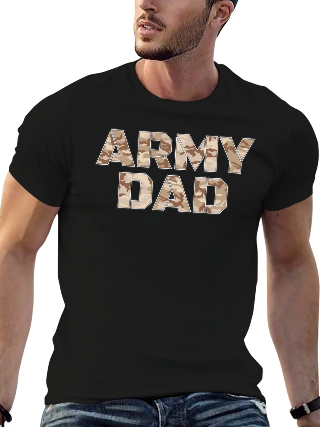 Army Dad Camo Print Black T-Shirt