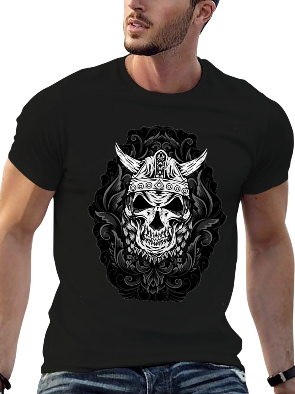 Viking Skull Graphic Tee - Black T-Shirt