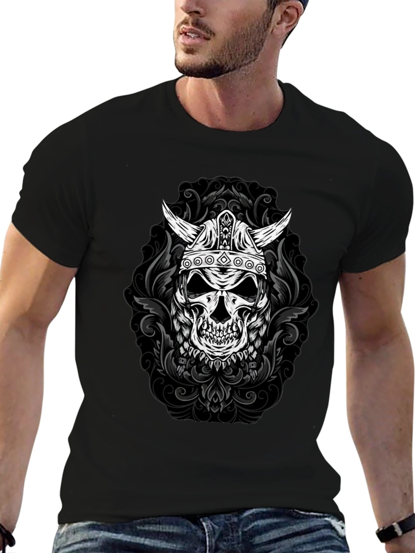 Viking Skull Graphic Tee - Black T-Shirt