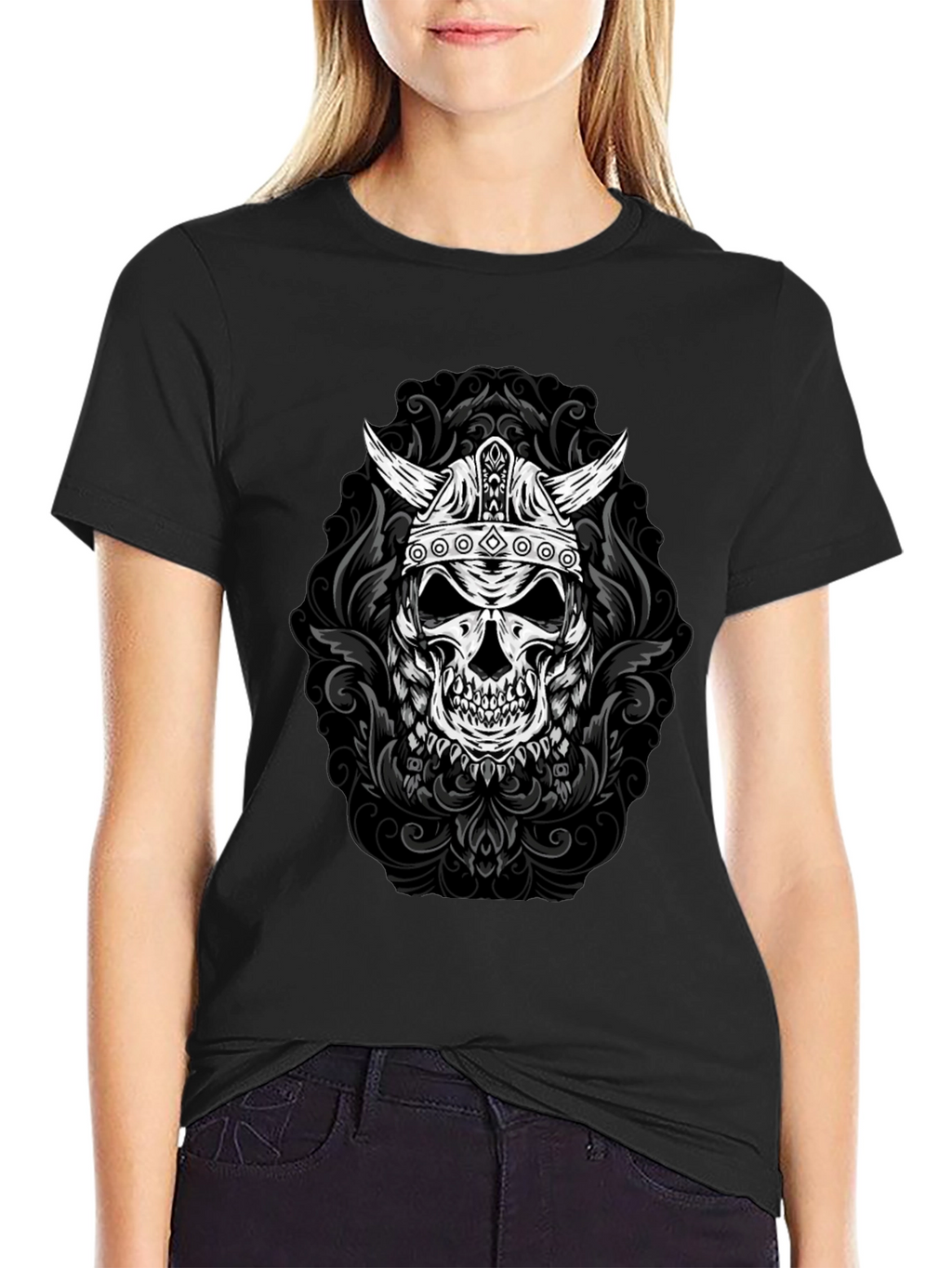 Viking Skull Graphic Tee - Black T-Shirt