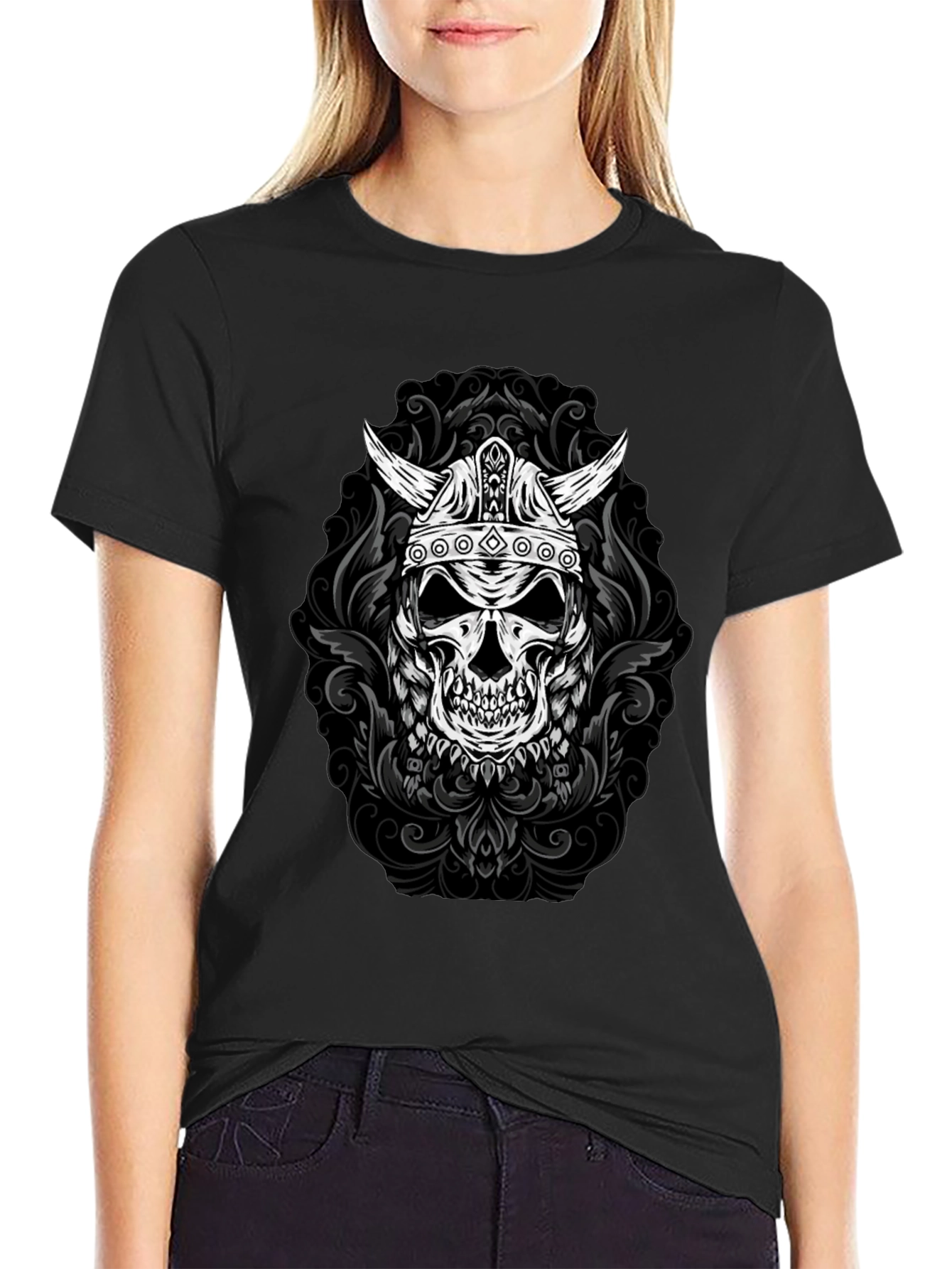 Viking Skull Graphic Tee - Black T-Shirt