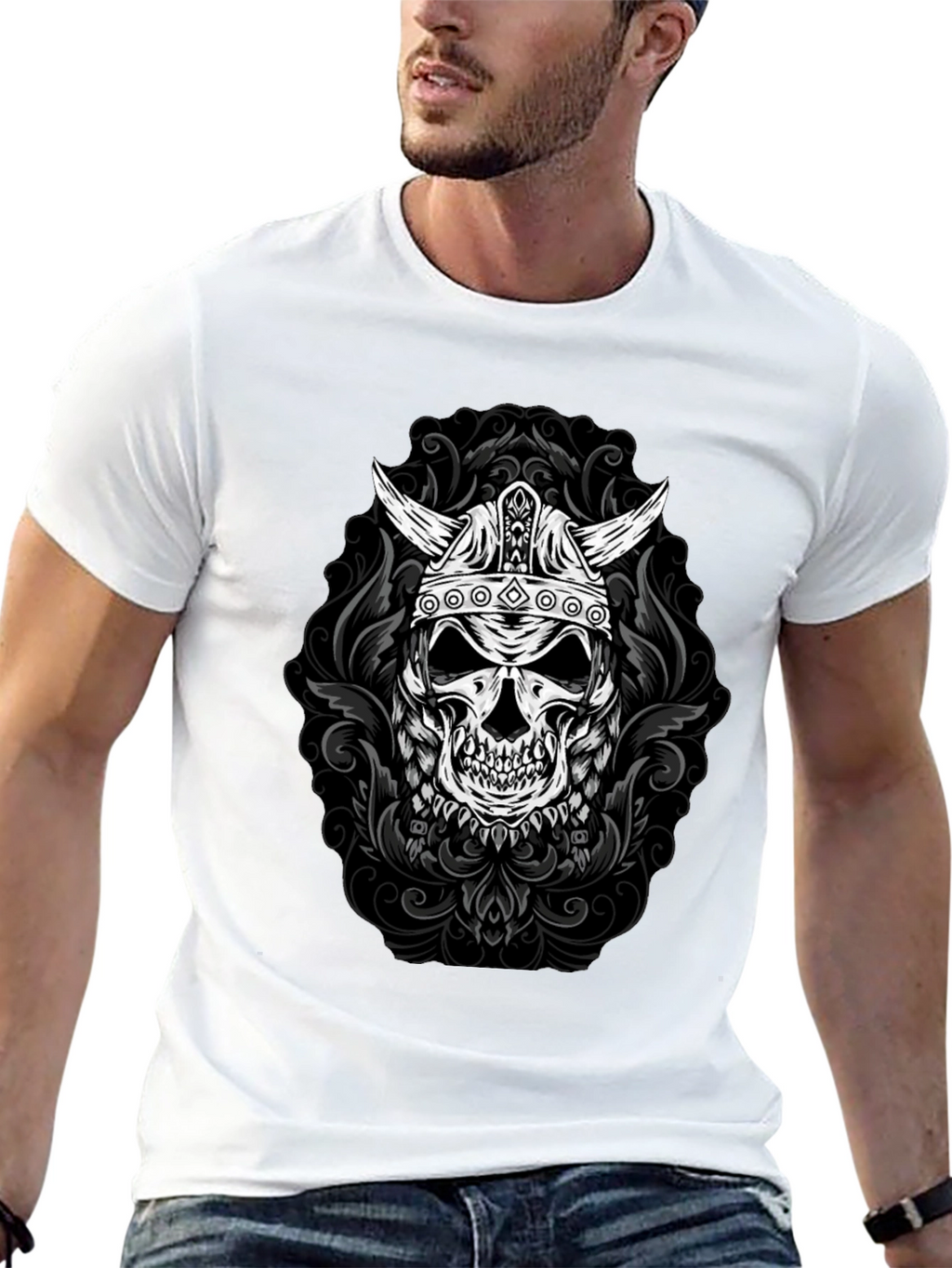 Viking Skull Graphic Tee - Black T-Shirt