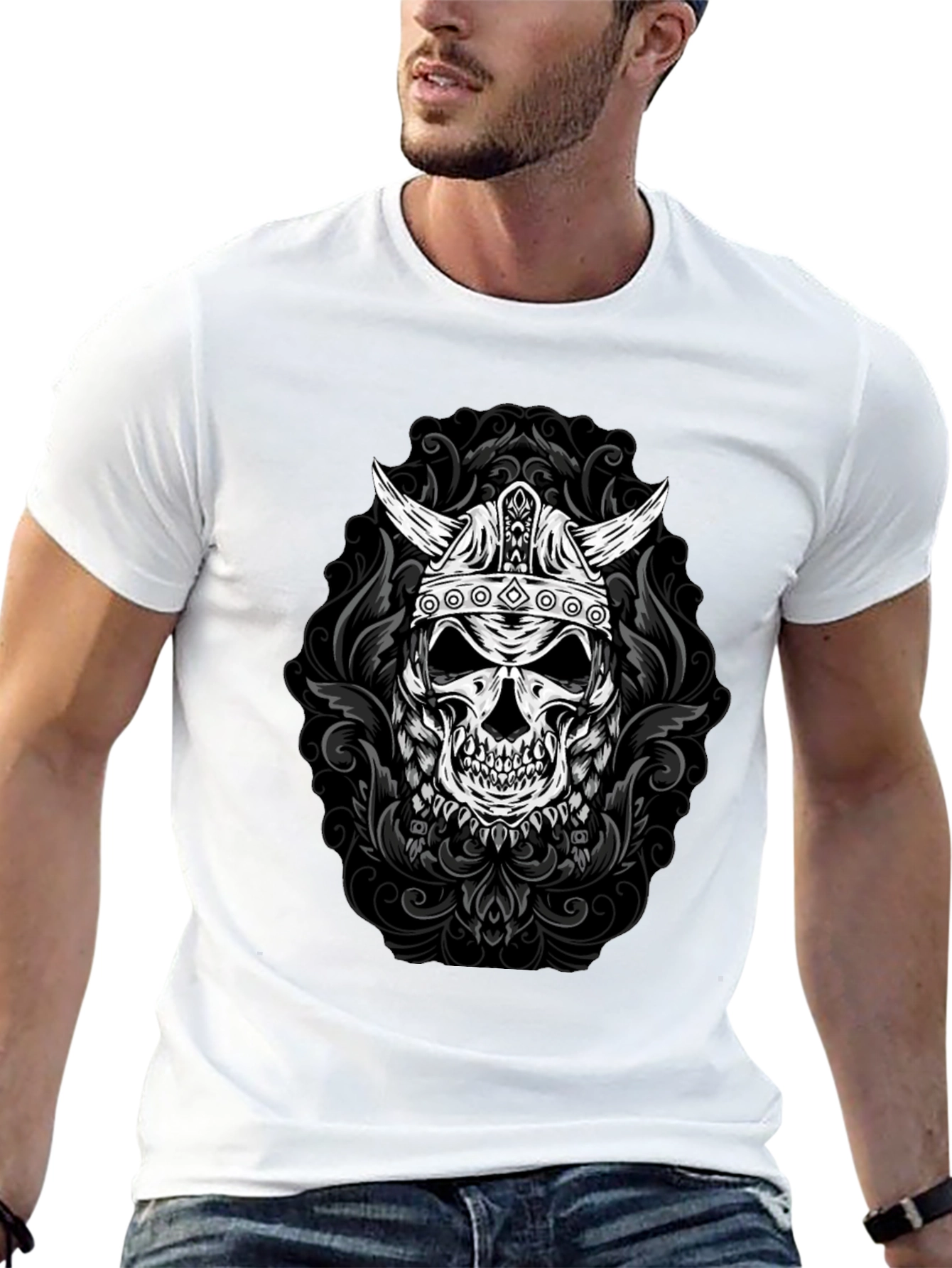 Viking Skull Graphic Tee - Black T-Shirt