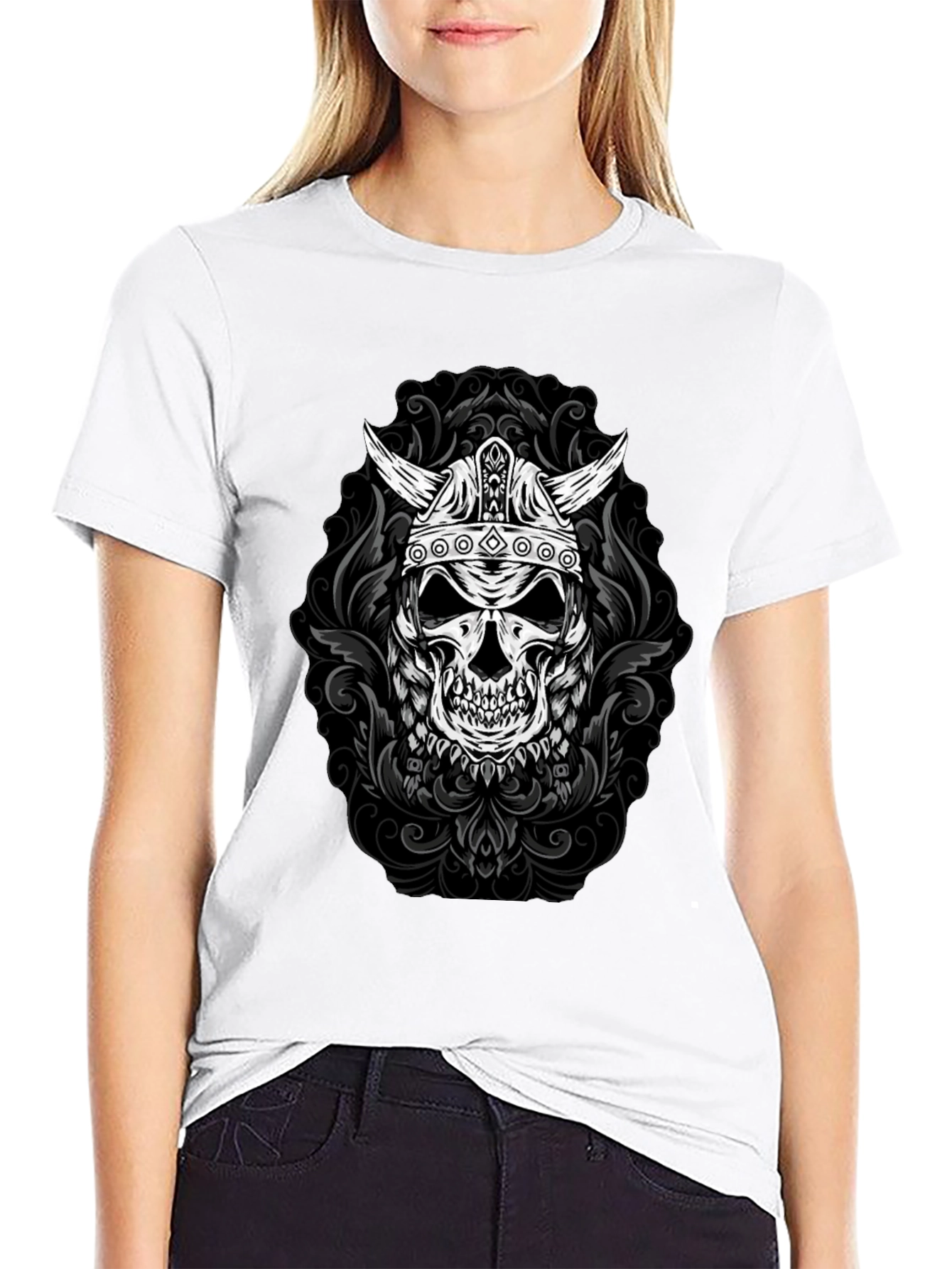 Viking Skull Graphic Tee - Black T-Shirt