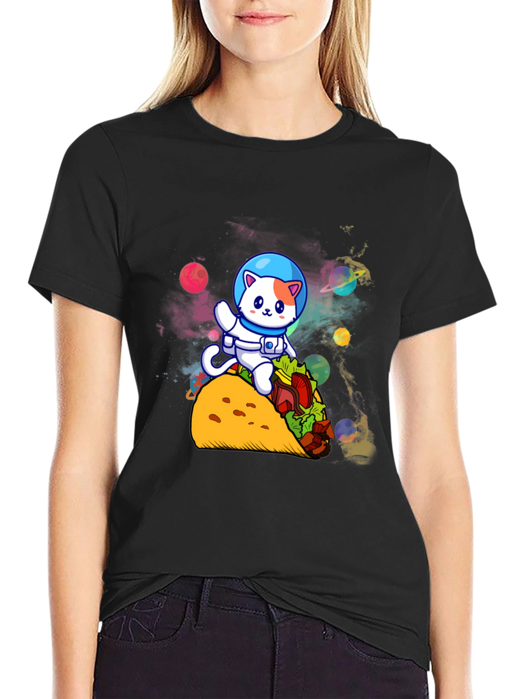 Astronaut Cat Riding Taco T-Shirt