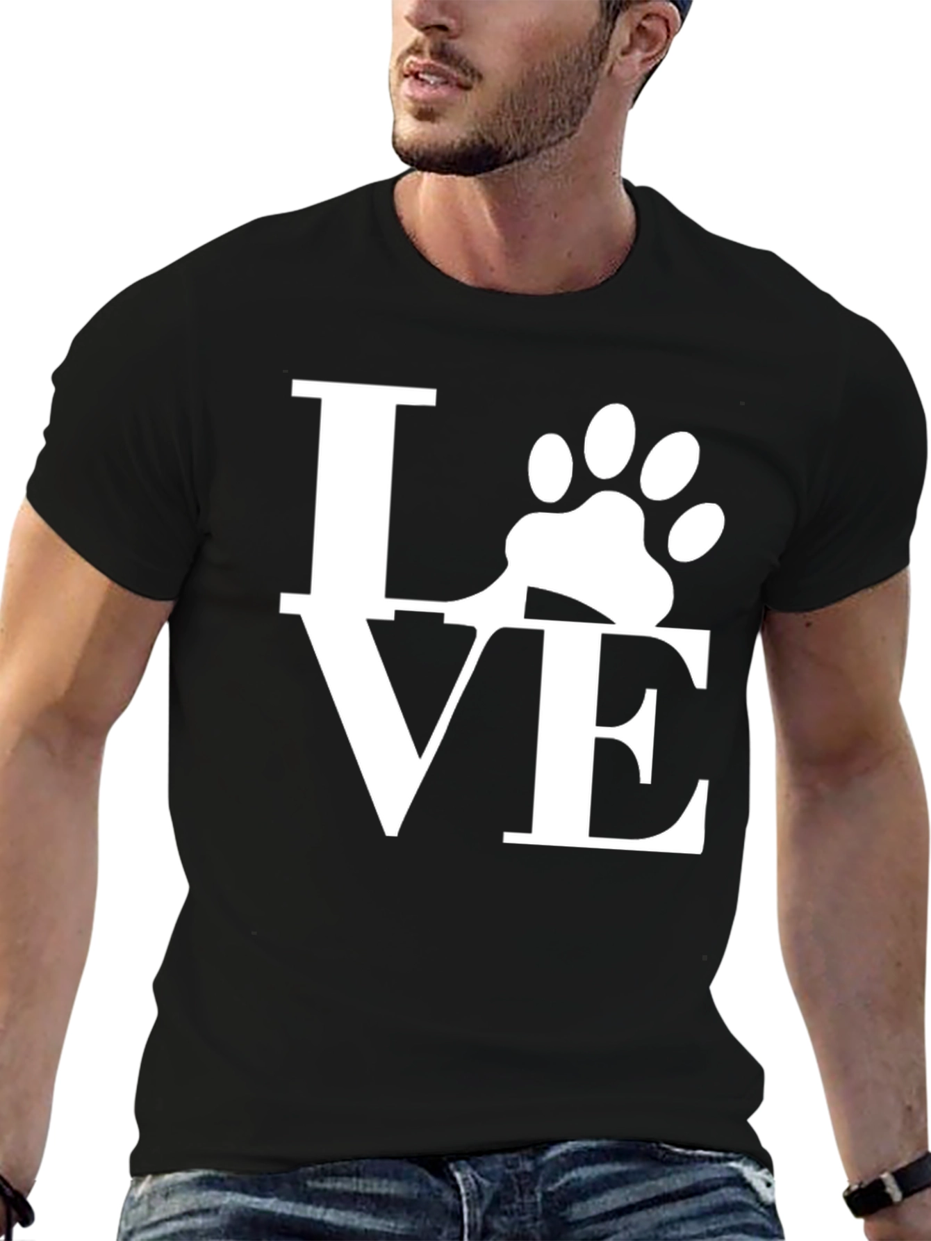 Love Paw Print Graphic T-Shirt - Black