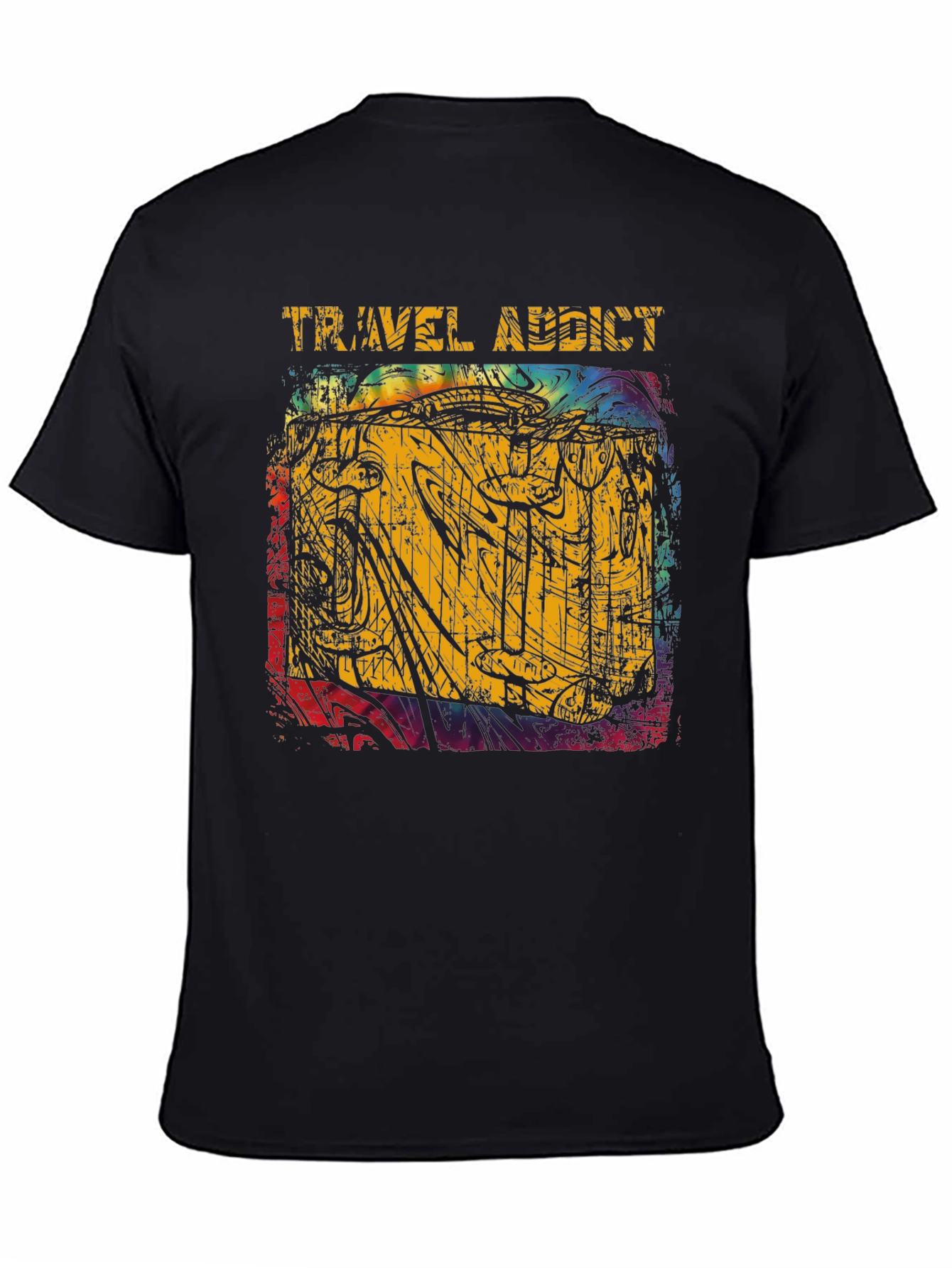 Travel Addict Graphic Tee - Black Casual T-Shirt