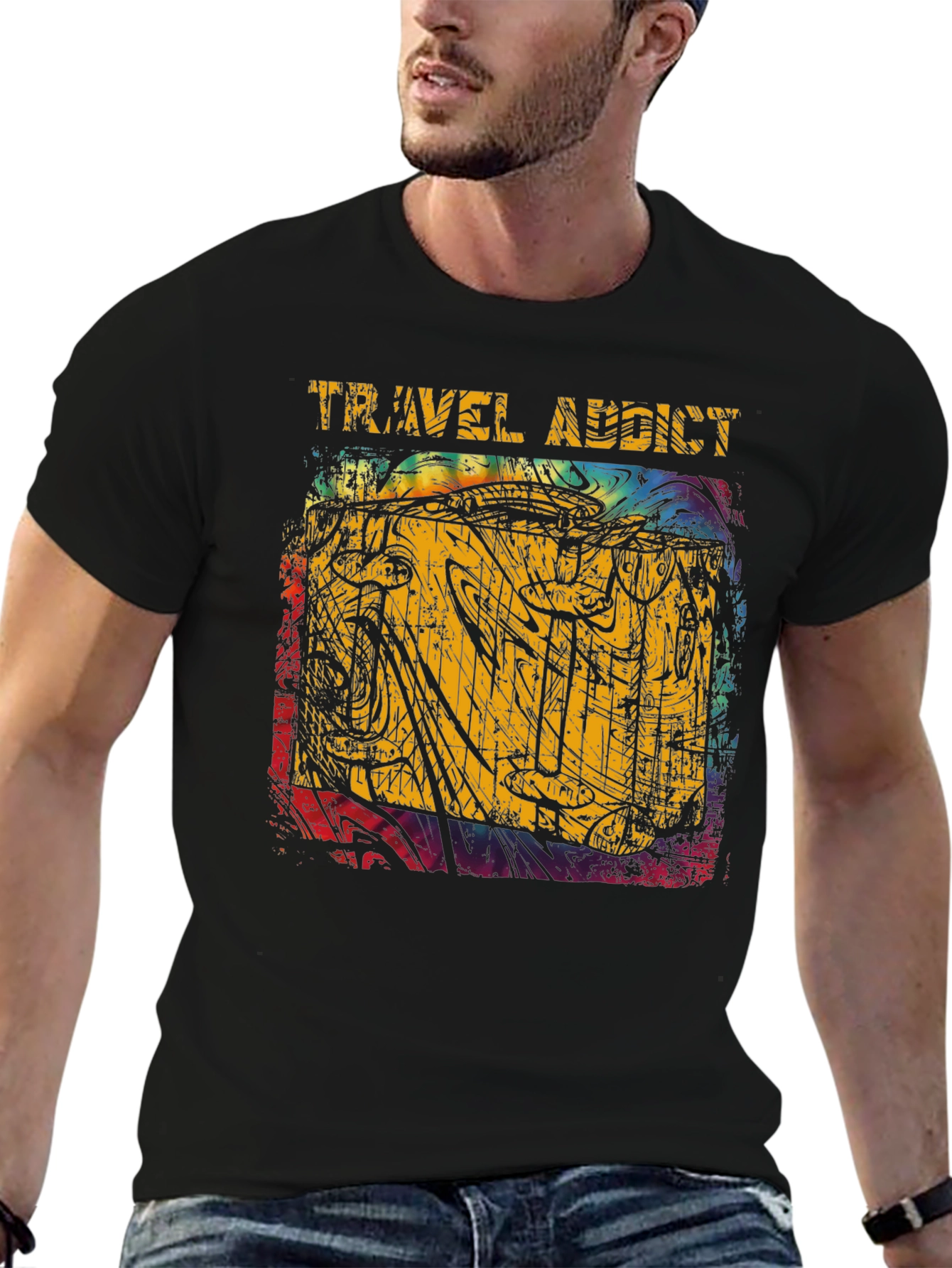Travel Addict Graphic Tee - Black Casual T-Shirt